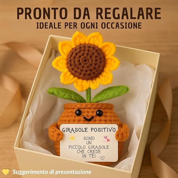 Girasole Positivo | Idea Regalo Originale & Festa della Mamma | Emozione e Sorpresa | Compleanno Mamma Amica Collega Maestra Donna | Fiore Artificiale in Vaso | Decorazione Casa Amore - 4