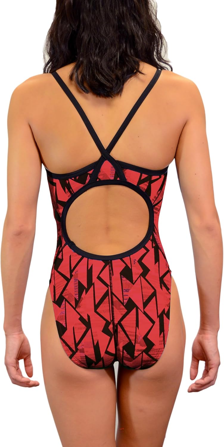 Adoretex Printed One Piece Thin Strap Athletic Swimsuit, Team or Practice Swimwear for Girls and Women