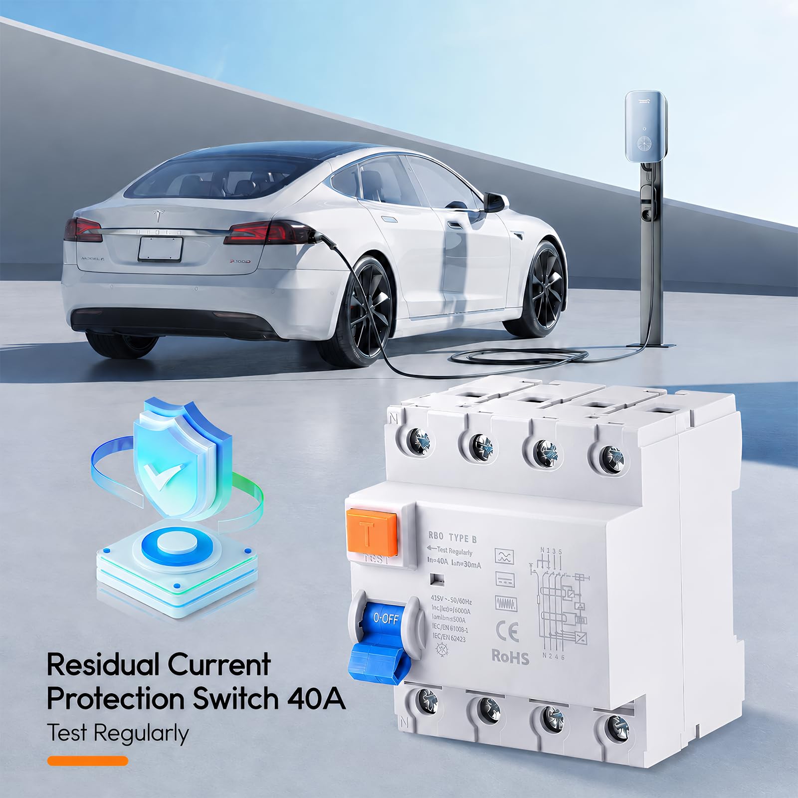 2 Stück FI Schutzschalter Typ B 40A 30mA 4-polig Allstromsensitiver RCD | mit DC-Fehlererkennung Fehlerstromschutzschalter für Wallbox und PV-Anlage Hutschienenmontage EN61008