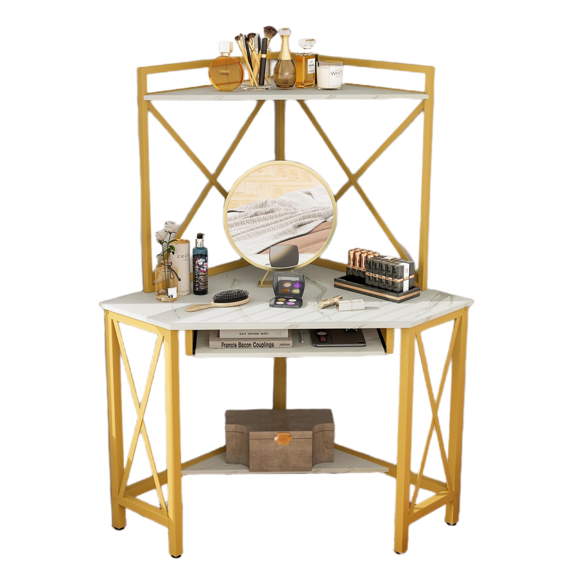 Bureau d'angle pour bureau et étude compact avec étagères de rangement
