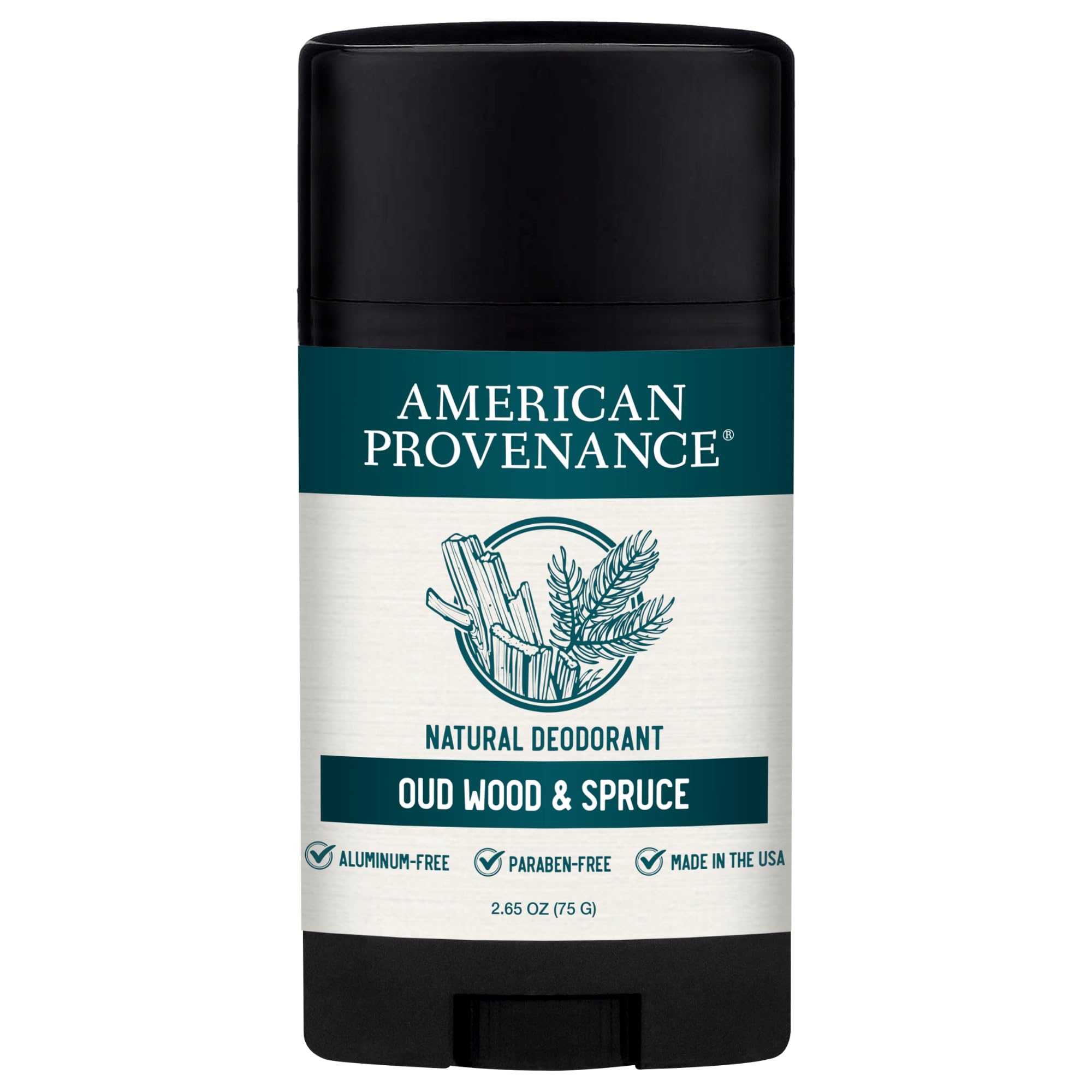 American Provenance Aluminum Free Natural Deodorant For Women and Men - Oud Wood and Spruce - 24 Hour Odor Protection - Cruelty Free - Made in the USA