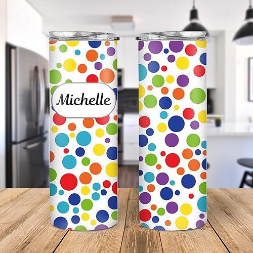 Miniatura 4 de Vaso personalizado de lunares con tapa, 20 onzas, nombre personalizado, fondo de color, acero inoxidable, doble pared, aislamiento al vacío, taza de