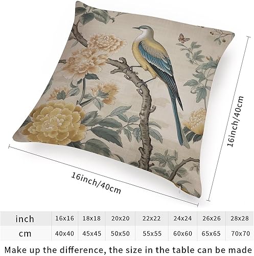 Miniatura 2 de ArogGeld Fundas de cojín chinoiserie con diseño de pájaro amarillo y gris, diseño de peonía y pavo real, funda de almohada cuadrada para sala de