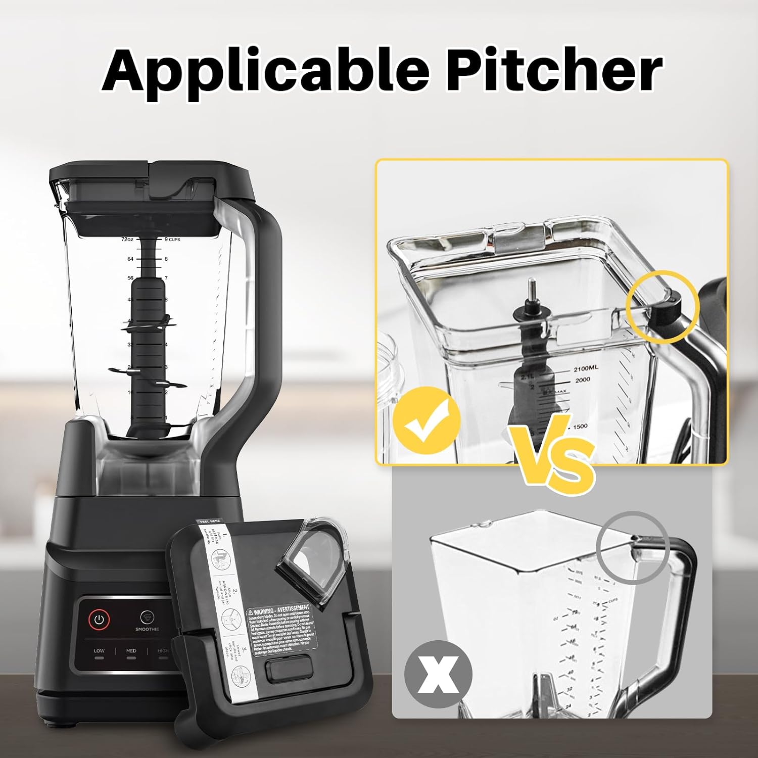 Blender Lid Replacement Compatible with Ninja Blender 72oz XL Pitcher (Only for New Models with Rim Extension), Compatible with Ninja BL660 BL770, NOT Original Part