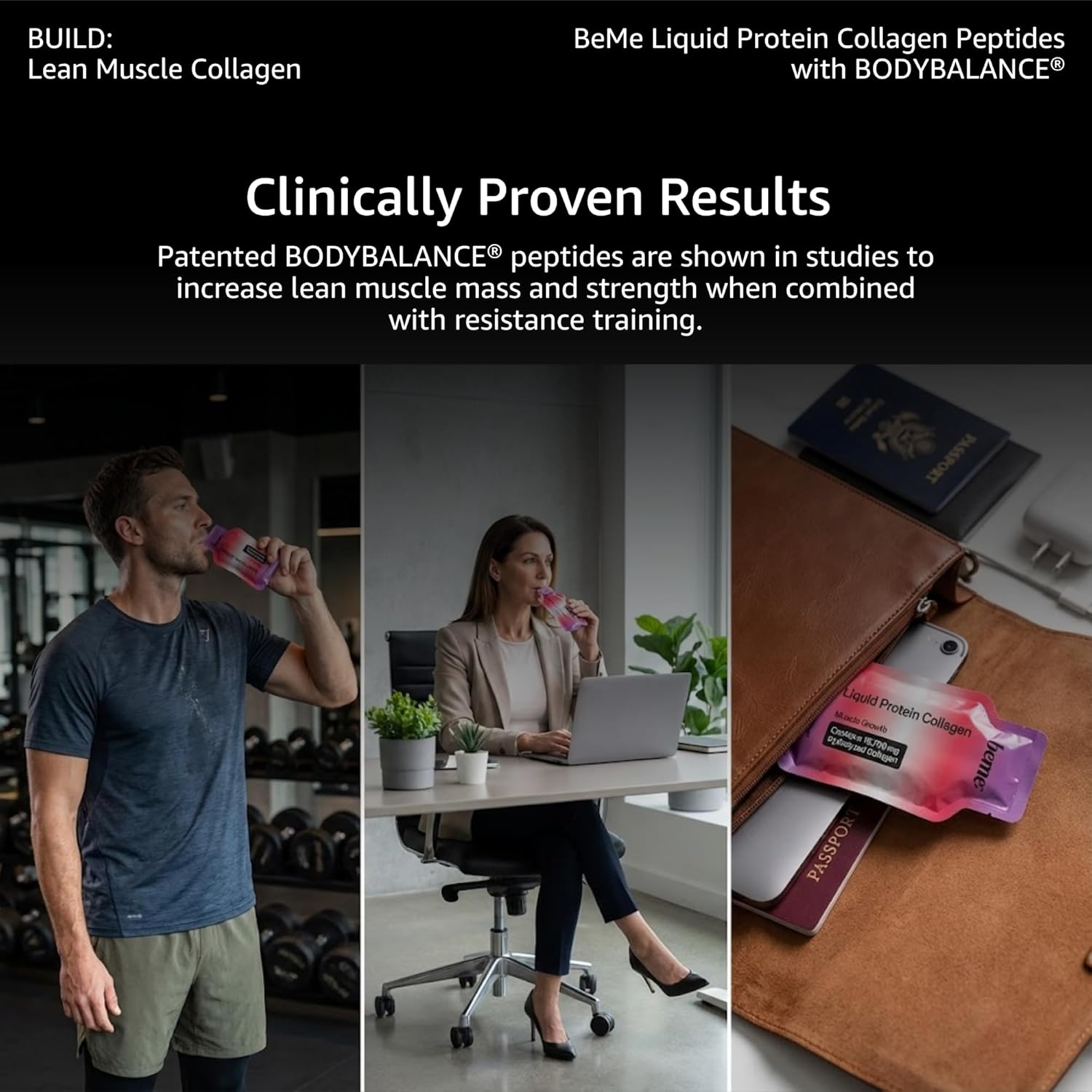 BeMe Liquid Protein Shots – BODYBALANCE Clinical Formula – 16.7g Collagen + 15g Whey-Free Protein – Easy Protein Shots for Muscle Support – Apple, 15 Sachets - Image 4