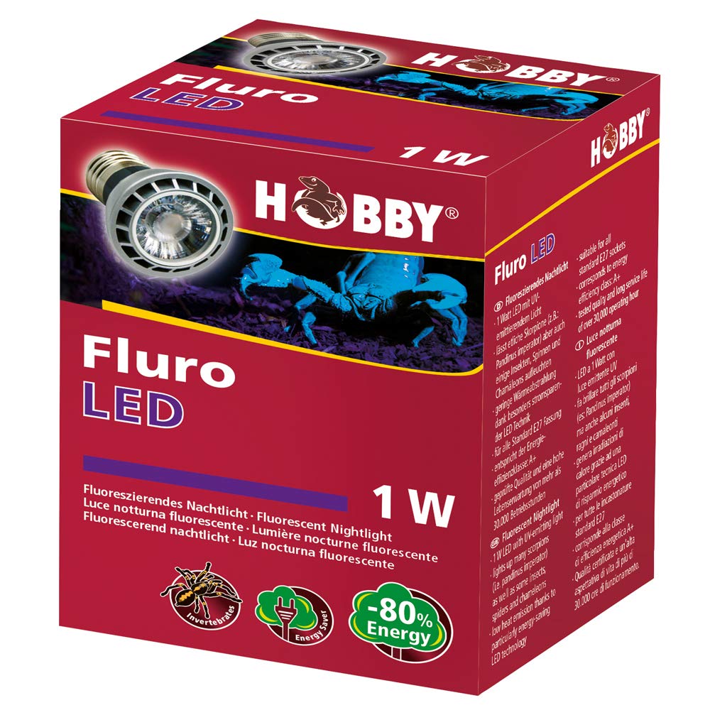 HOBBY Terraristik Fluro LED 1 W I Lässt etliche Skorpione sowie einige Insekten, Spinnen und Chamäleons aufleuchten I Standard E27 Fassung I Kein Vorschaltgerät erforderlich