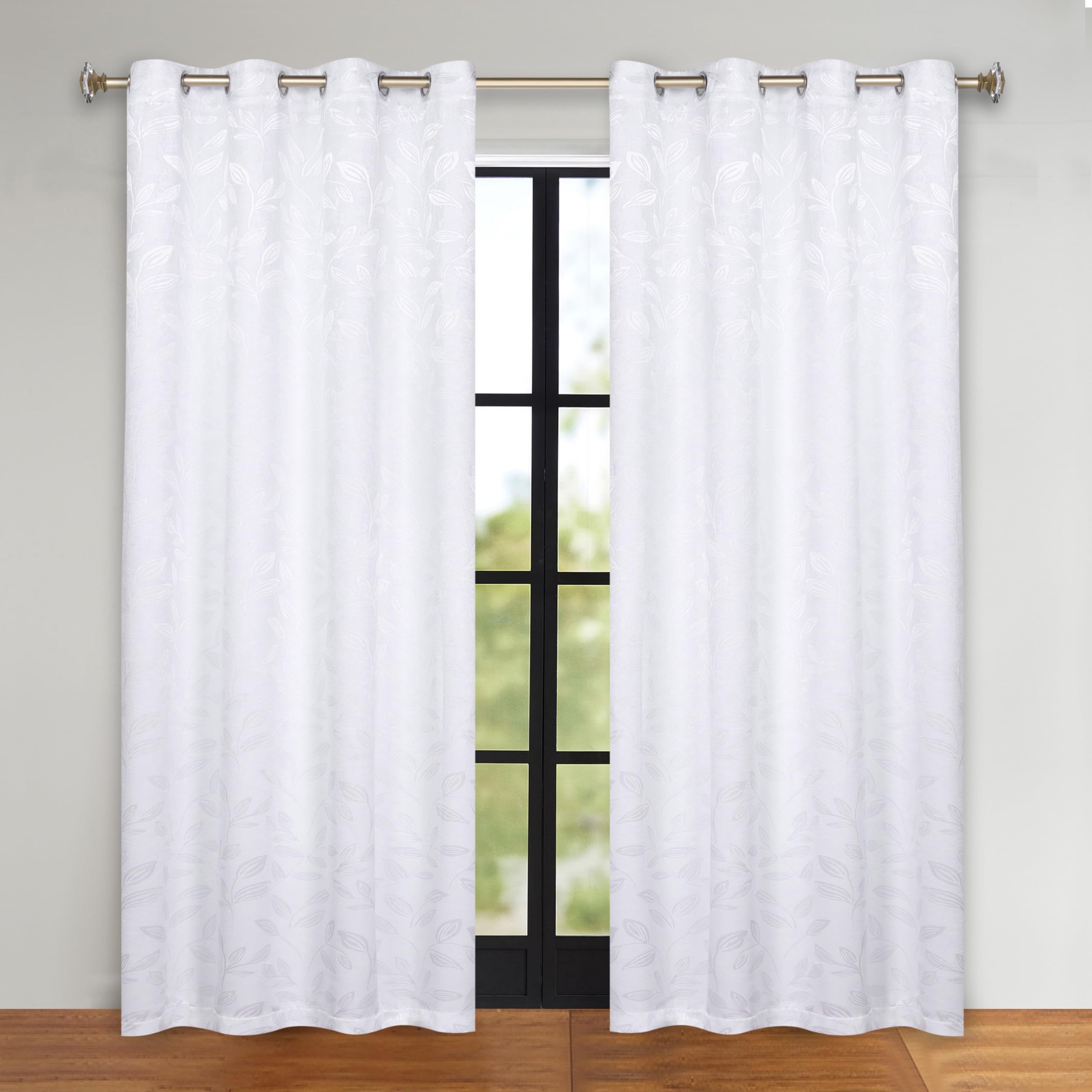 Superior Blackout Curtains, Room Darkening, Bedroom, Drapes, Kitchen, Living Room Window Accents, Sun Blocking, Thermal, 2 Pack, Leaves Blackout Curtains, Set of 2, 52" x 84", White
