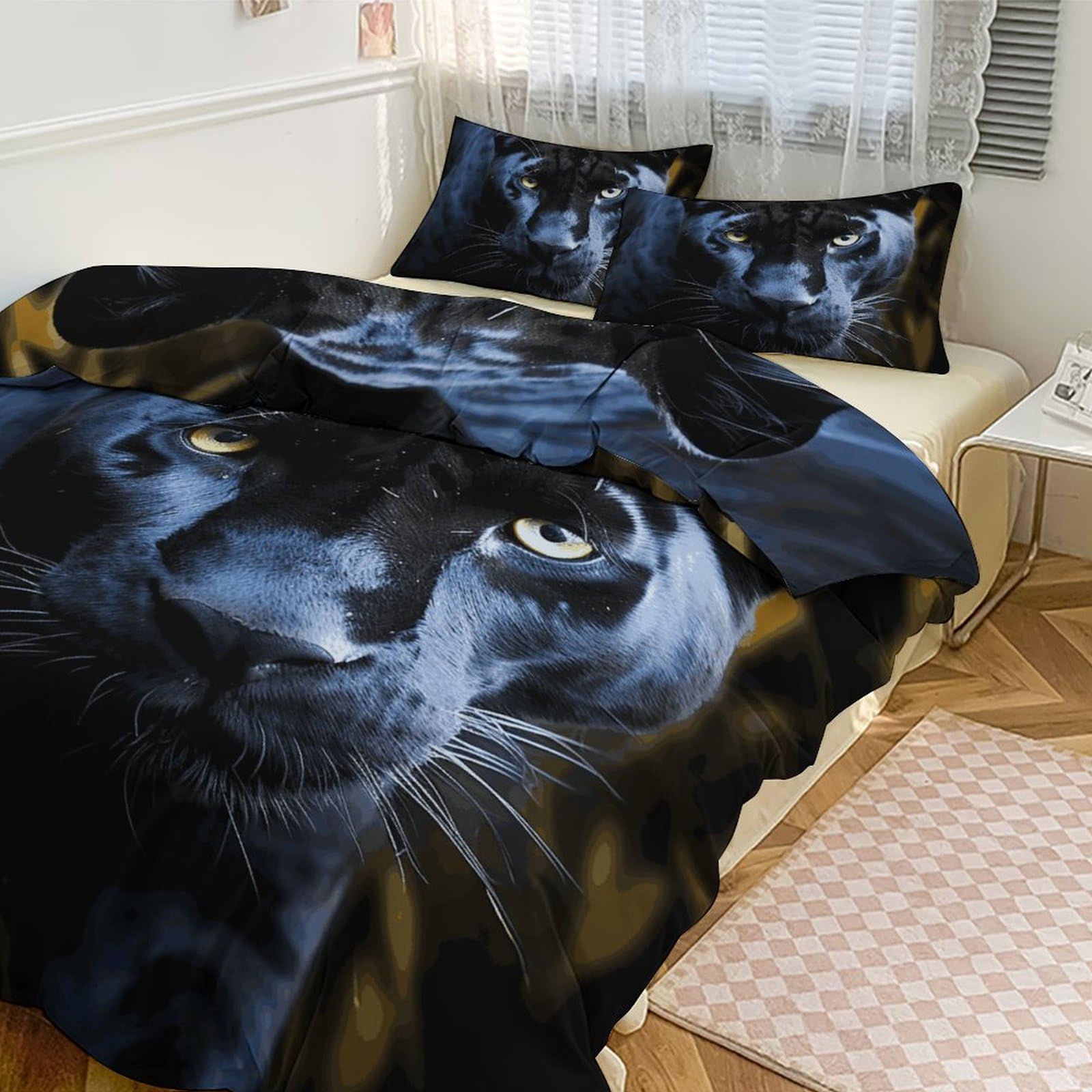 Couette pour grand lit motif panthère avec couvre-lit et taie