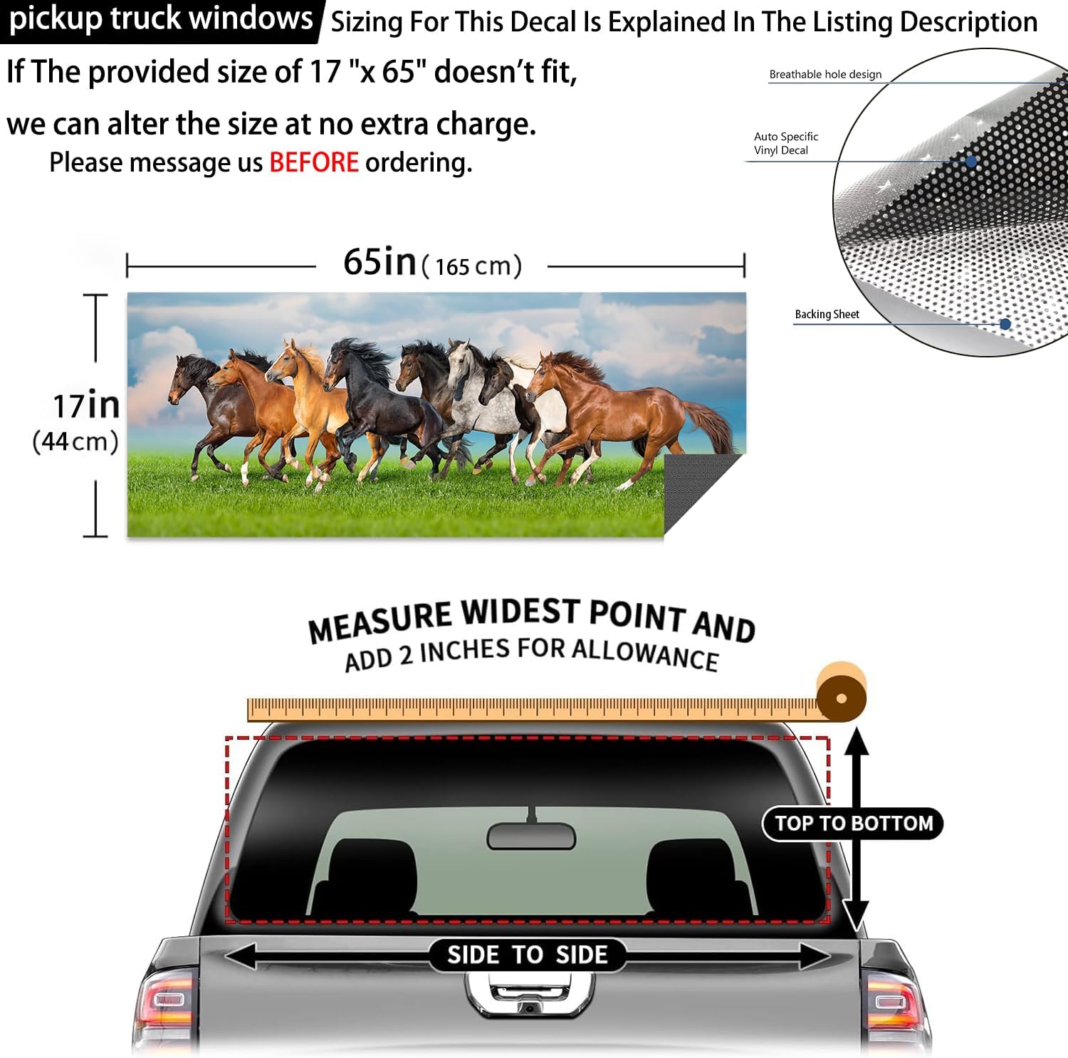 Truck Rear Window Decals, Perforated Vinyl See-Through Sticker 17x65 inch Durable Truck Decals for All Trucks, Easy to Apply