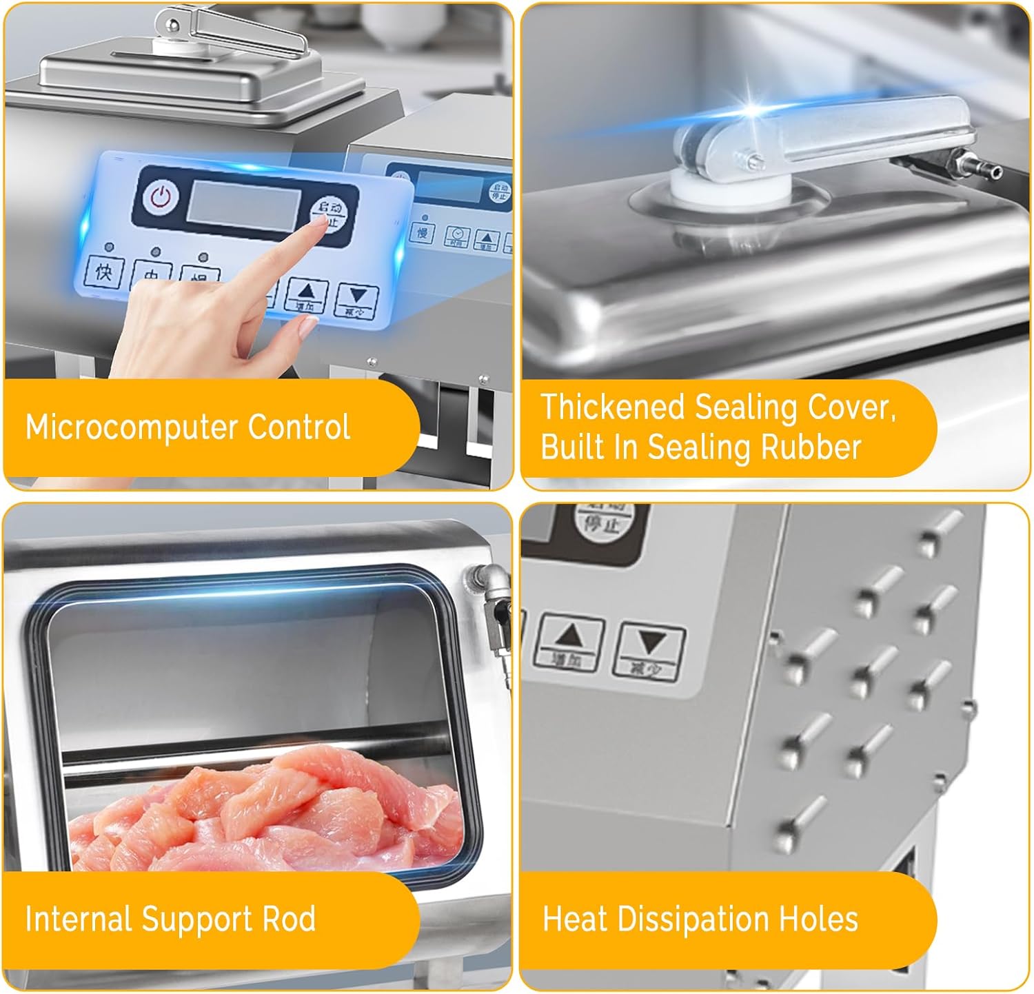Commercial Vacuum Tumbler Marinator, 36-lb/18L Capacity, 3-Speed Bidirectional Meat Marinator with Digital Timer, for Beef, Pork & Vegetables