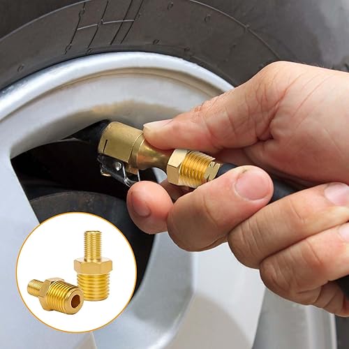 Miniatura 5 de lasuroa 2 adaptadores de inflador de aire de latón, núcleo de válvula estándar de rosca NPT de 14 pulgadas, adaptador de inflador de neumáticos,