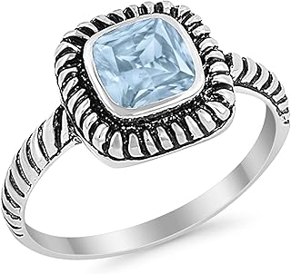 Art Deco Ring 8mm Princess Cut Cubic Zirconia Oxidized Rope Vintage Style Solitaire Ring Statement Wedding Engagement Rings For Women 925 Sterling Silver Gift For Special Occasion