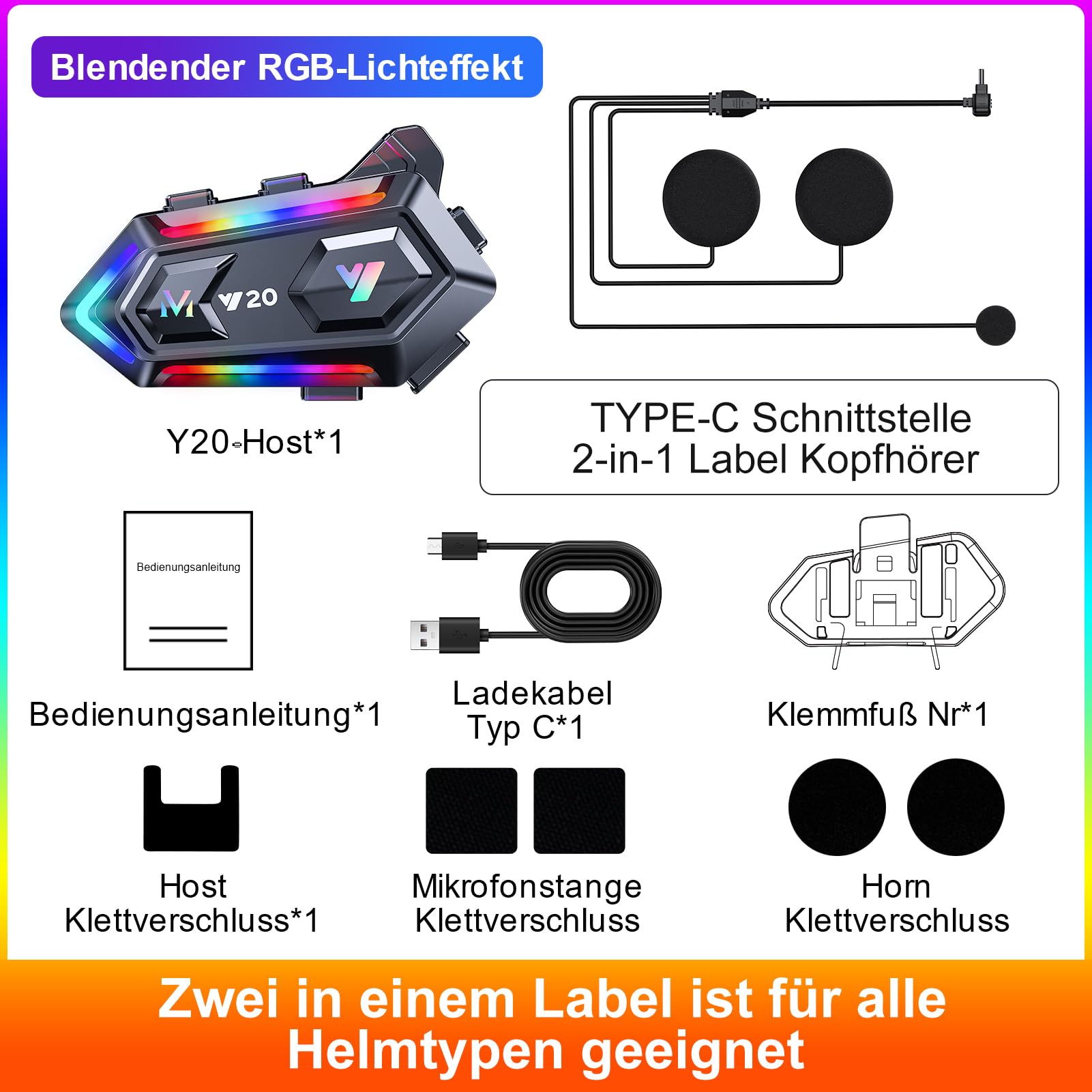 Motorradhelm Bluetooth Motorrad Helm Bluetooth Headset, doppelte Geräuschunterdrückung Helm Kopfhörer Starke Bass/IPX6 wasserdichte Kopfhörer Lautsprecher Kompatibel Alle Helme 1000mAh