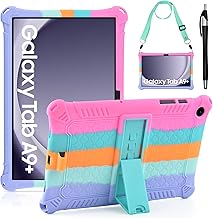 KATUMO Children's Silicone Cover for Samsung Galaxy Tab A9+/A9 Plus 11 Inch 2023 SM- X210/X216/X218 with Adjustable Shoulder Strap and Pen Bag, Shockproof Silicone Protective Stand Case