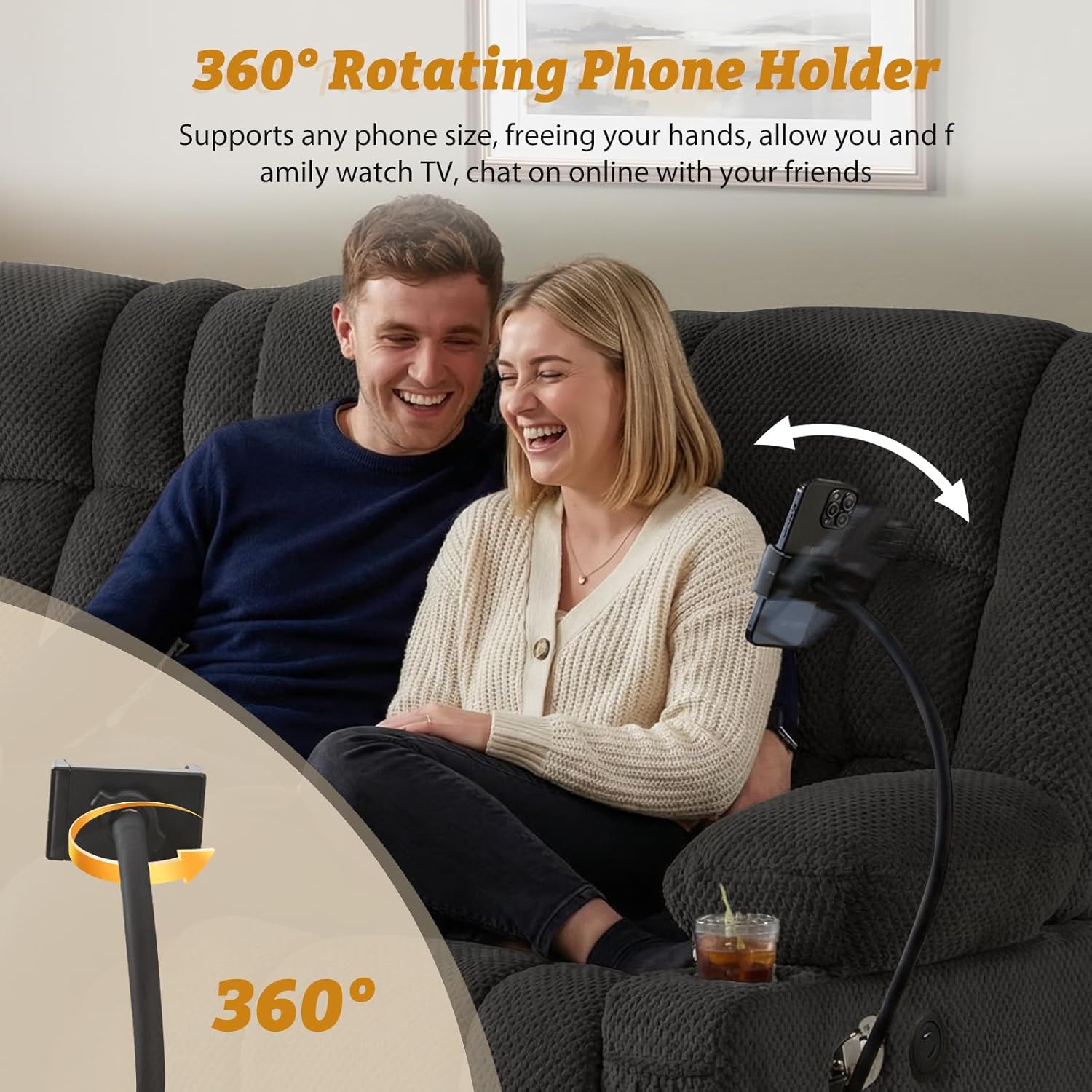 Reclining Sofa with 2-Layer Cushion, Home Theater Loveseat Recliner Sofa Couch with Hidden Drawers & Phone Holder, RV Wall Hugger Recliner Sofa with 3 Seater & Console (Grey, 77‘’)