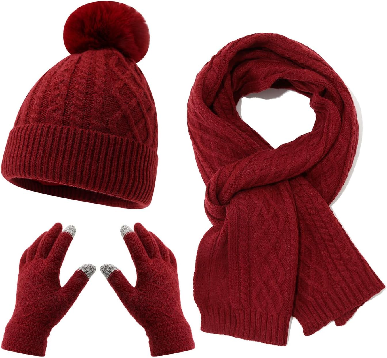 Knitted, Knitted Hat, Scarf, Glove Set, Wool Hat, Warmth