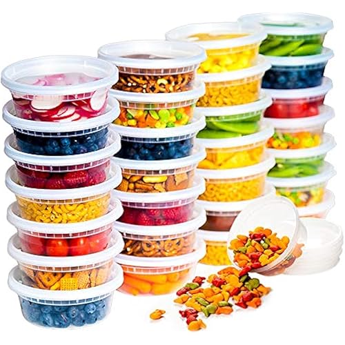Deli Food Storage Containers with Lids 24 Sets 8oz - Clear Disposable Meal Prep, Microwave Plastic Containers with Lids, BPA Free, Stackable, Leakproof, Reusable Deli Containers, Freezer Safe
