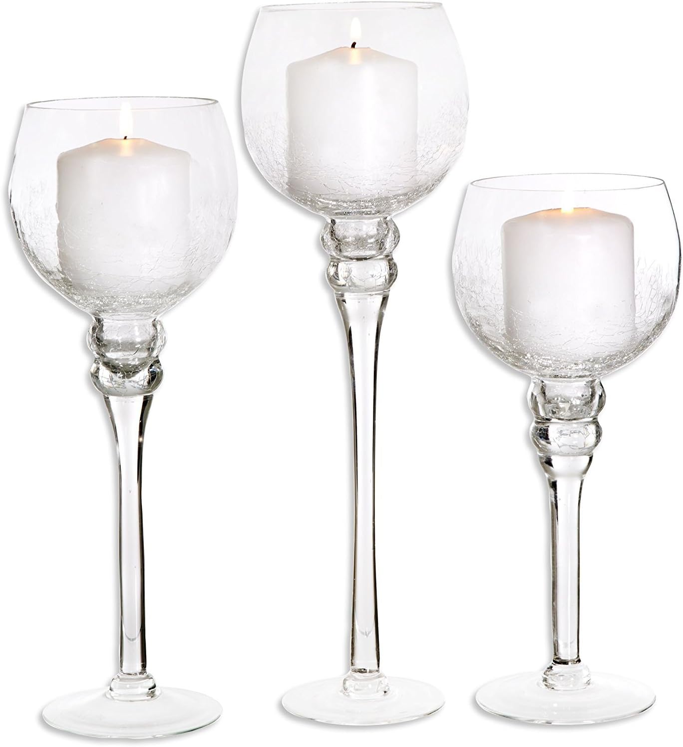 G F Goods Set of 3 Crackle Finished Glass Hurricane Candle Holders ~ Decorative Sphere Ball Candle Holders ~ Home Decor & Party Centerpiece