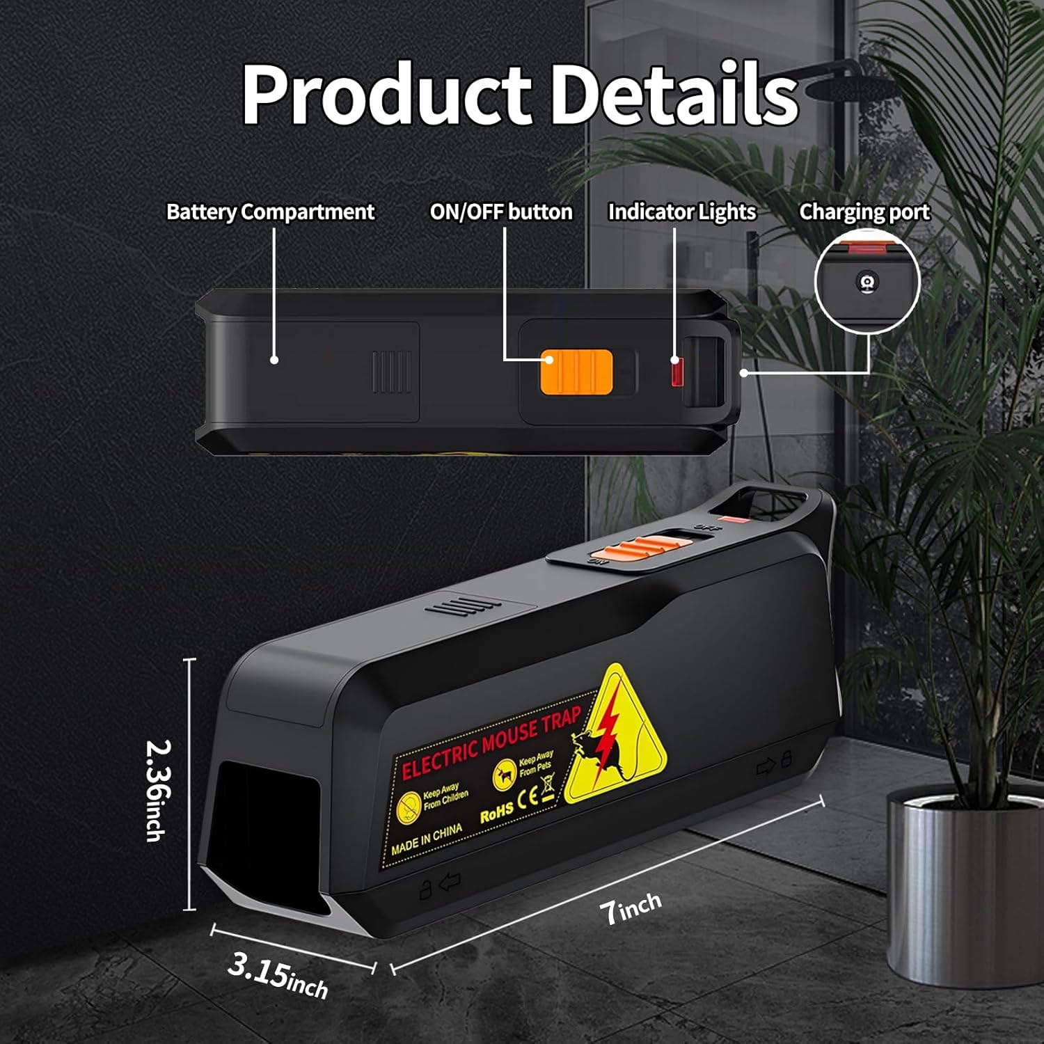 2 Pack Electronic Mouse Trap, Effective Electric Mouse Trap Zapper with Pet-Safe Design and No-Touch Disposal, High-Power Indoor Rodent and Mice Trap for Home, Kitchen, Garage, Attic(Black)