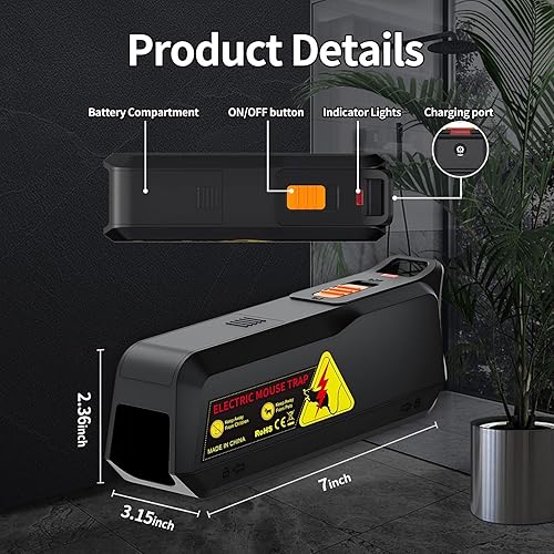 Miniatura 5 de Paquete de 2 Trampas Electrónicas para Ratones, Trampa Eléctrica Eficaz para Ratones Zapper con Diseño Seguro para Mascotas y Eliminación sin