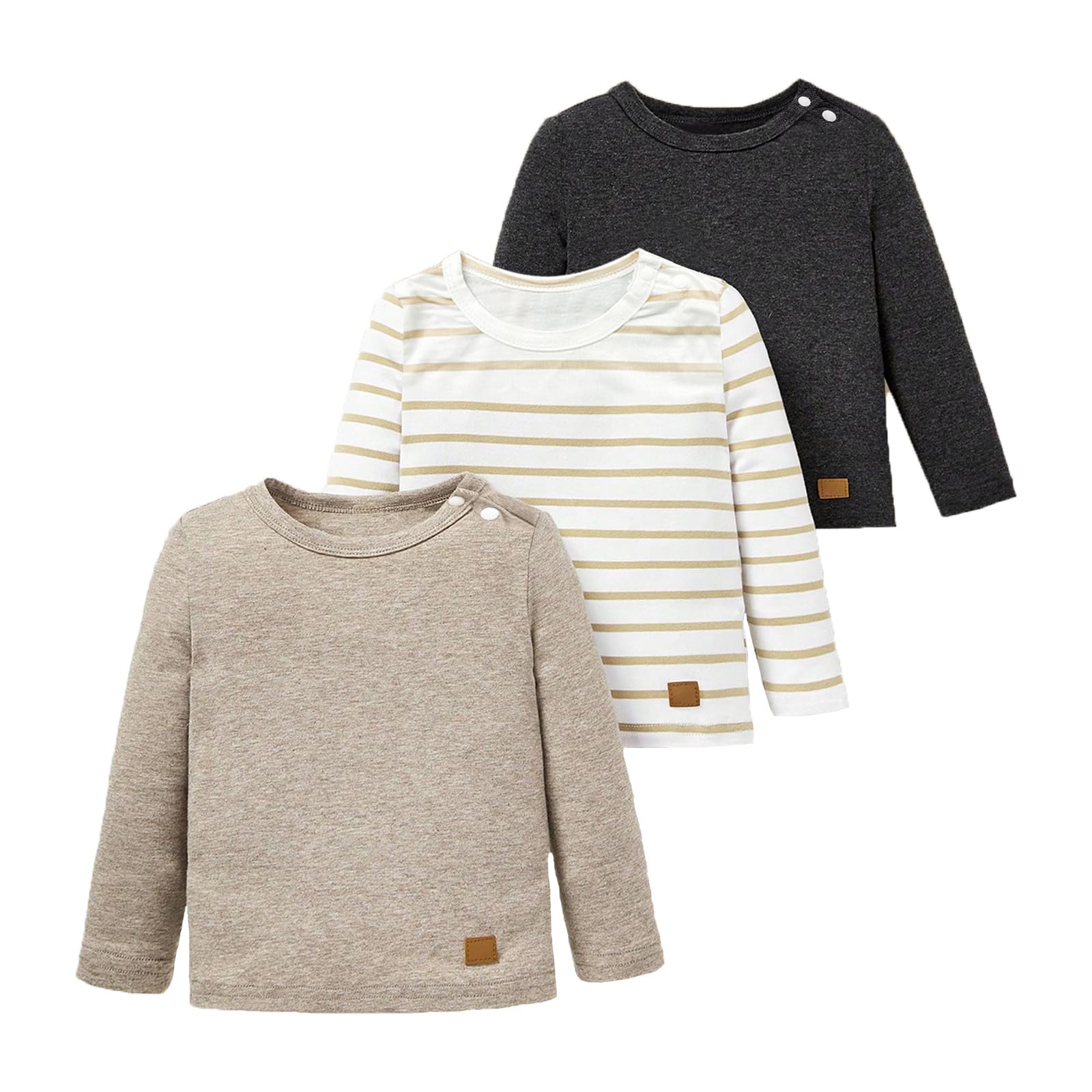 Toddler Boys Long Sleeve Shirts 3 Pack Pullover T-Shirt Crewneck Kids Basic Tops Casual Tees for Baby Boy 3-24M