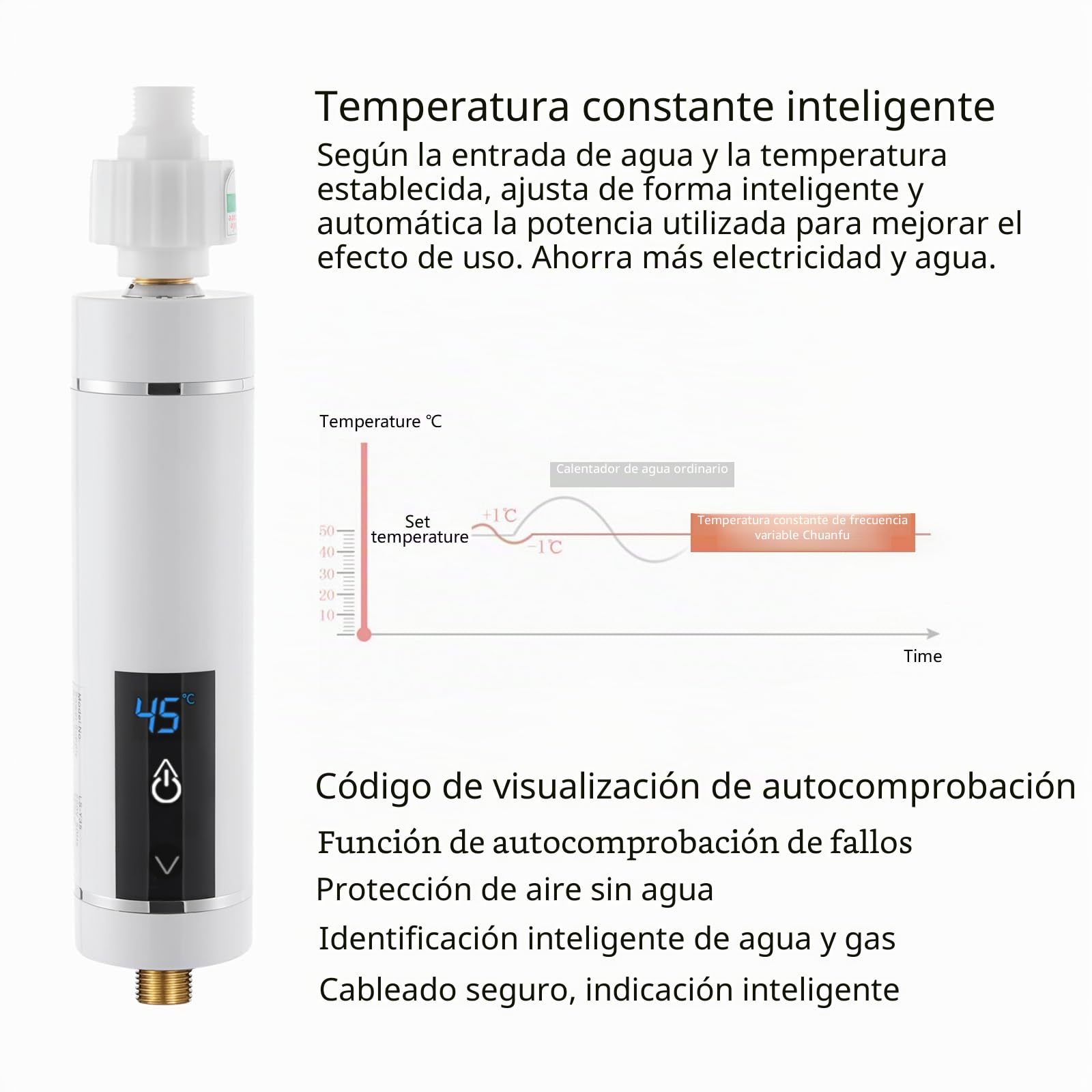 Calentador de agua eléctrico instantáneo compacto para montaje en pared, calefacción instantánea con control de temperatura inteligente para cocinas y baños (blanco)