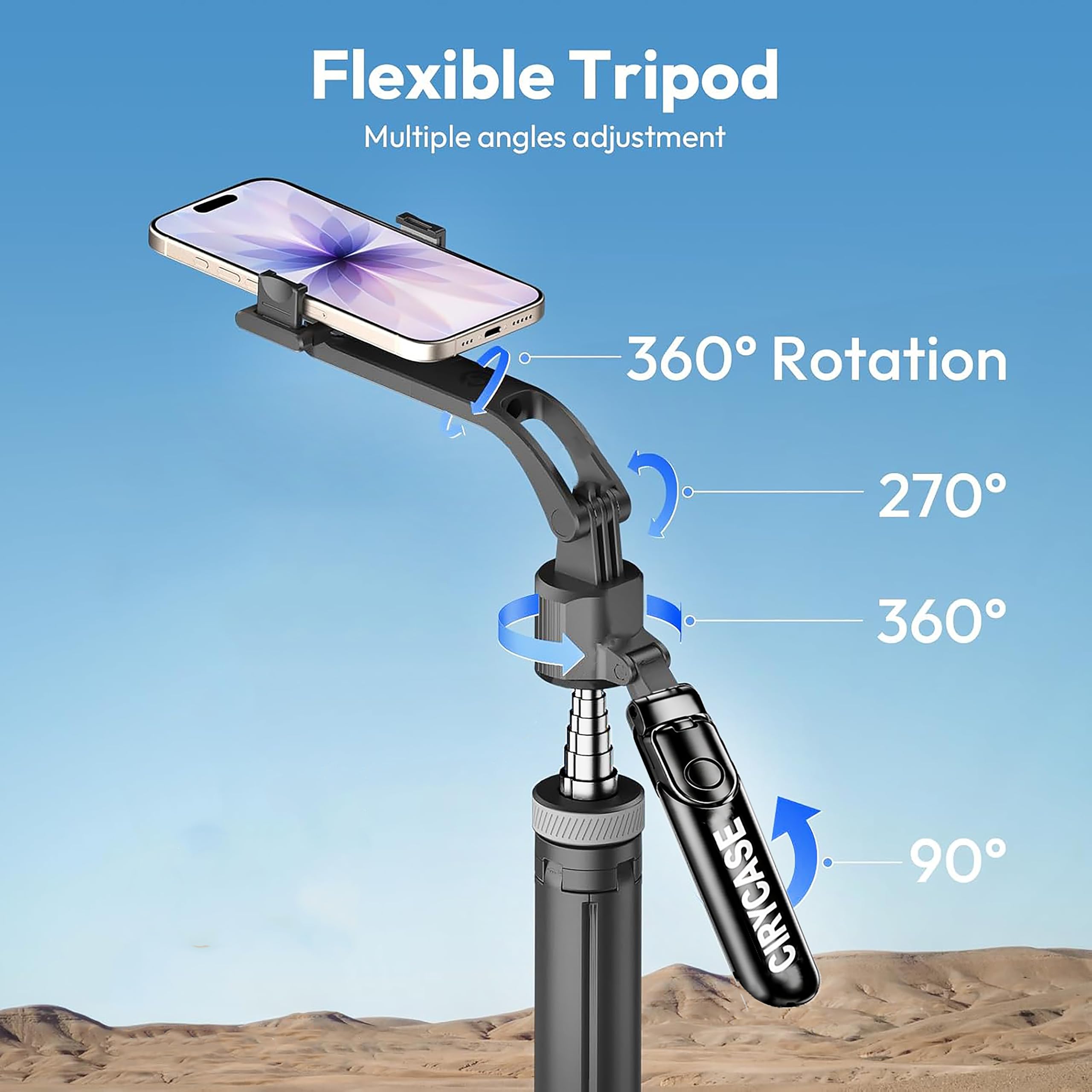 CIRYCASE® Phone Tripod, Flexible Tabletop & Travel Tripods with Wireless Remote, 360° Rotating Portable (Selfie Tripod Handle Grip with Light) — Amazon image 5