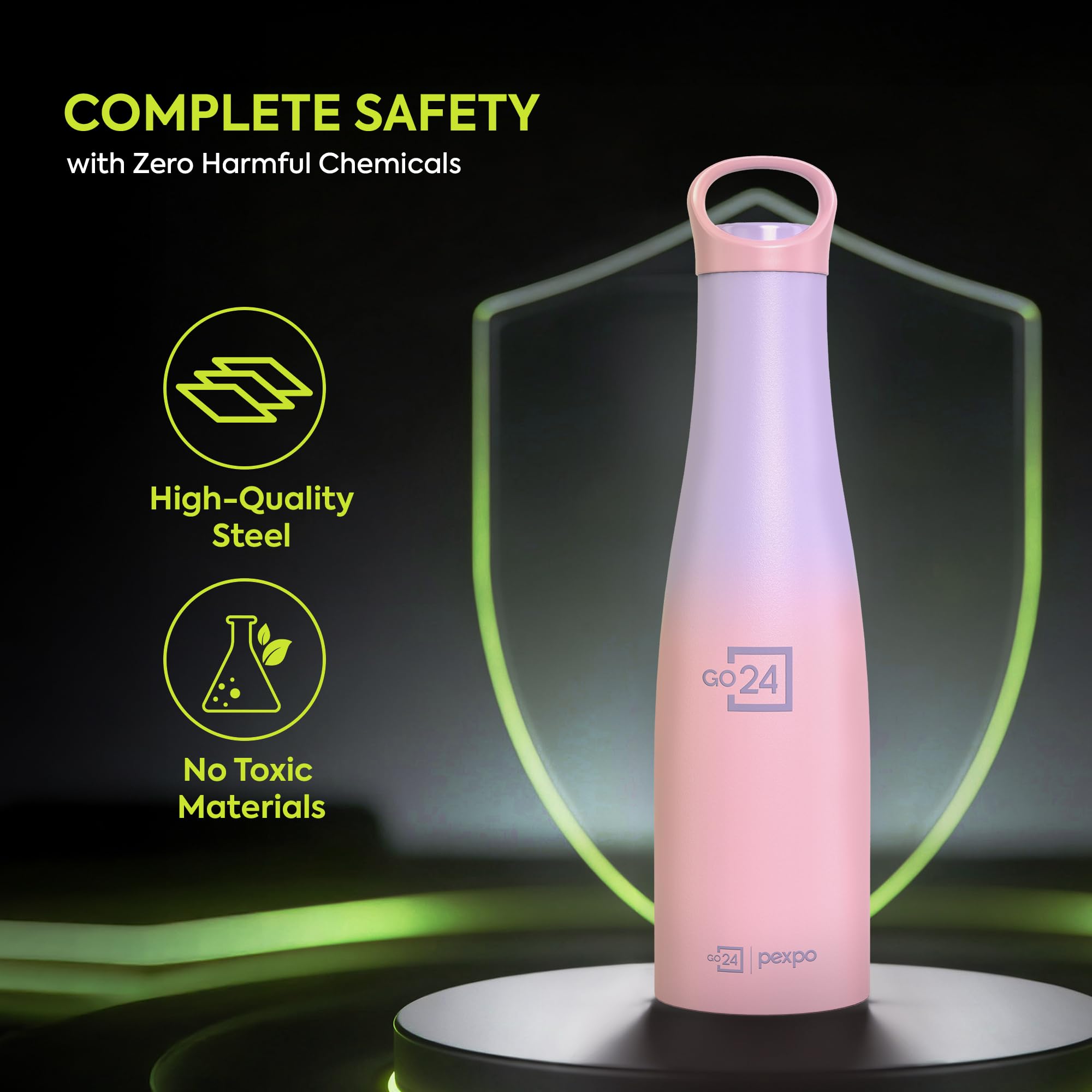 Go24 pexpo Stainless Steel Water Bottle Morocco Pink-Purple Ombre 600ml 4