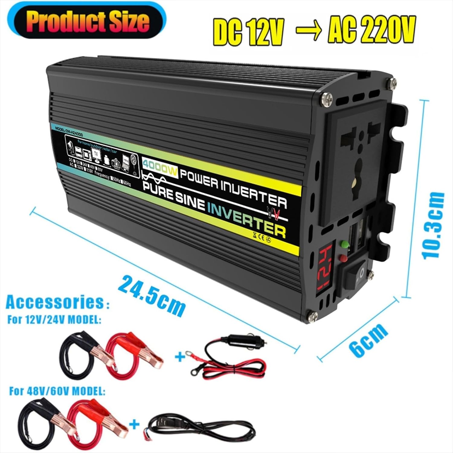 3000W/4000W Complete Solar Inverter Kit - 12V to 110V/220V with 50A Controller & 50W Solar Panel - Home Solar System Generator for Off-Grid Power Solutions