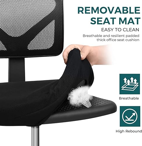 Miniatura 29 de DUMOS Juego de 2 sillas de escritorio sin brazos, ergonómicas ajustables para oficina en casa, giratorias, sin brazos, cómoda malla con respaldo