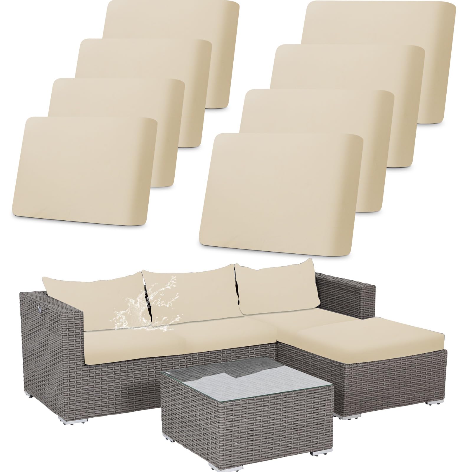 8 Pcs Stretch Patio Outdoor Cushion Covers Replacement for 4 Backrests and 4 Patio Cushions Covers, Thin Fabric Breathable, Waterproof Couch Sofa Slipcover Furniture Protector (Beige)