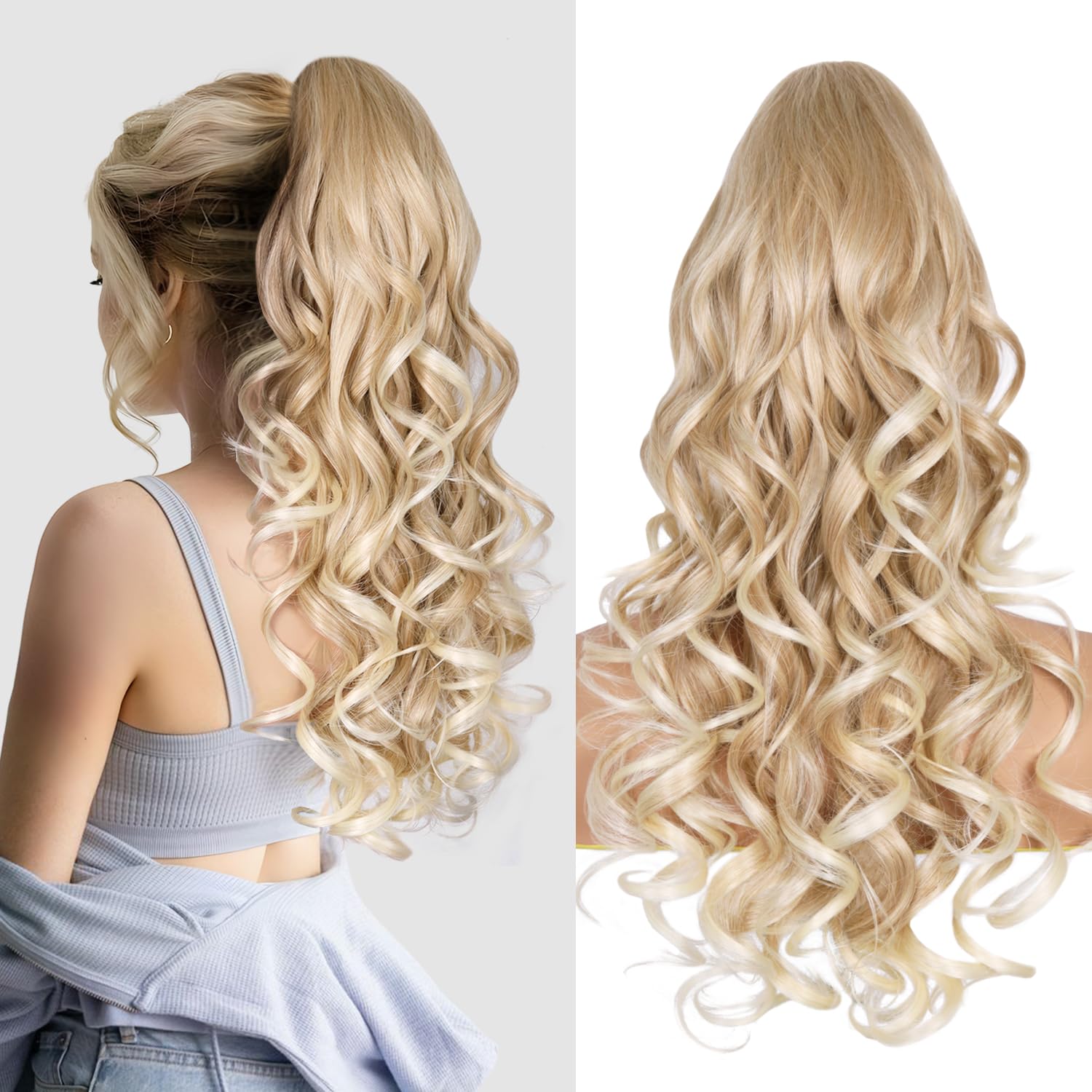 24 Inch Ponytail Extension, Claw Clip Ponytail Hair Extensions, Long Wavy Clip in Ponytail Hair Extensions