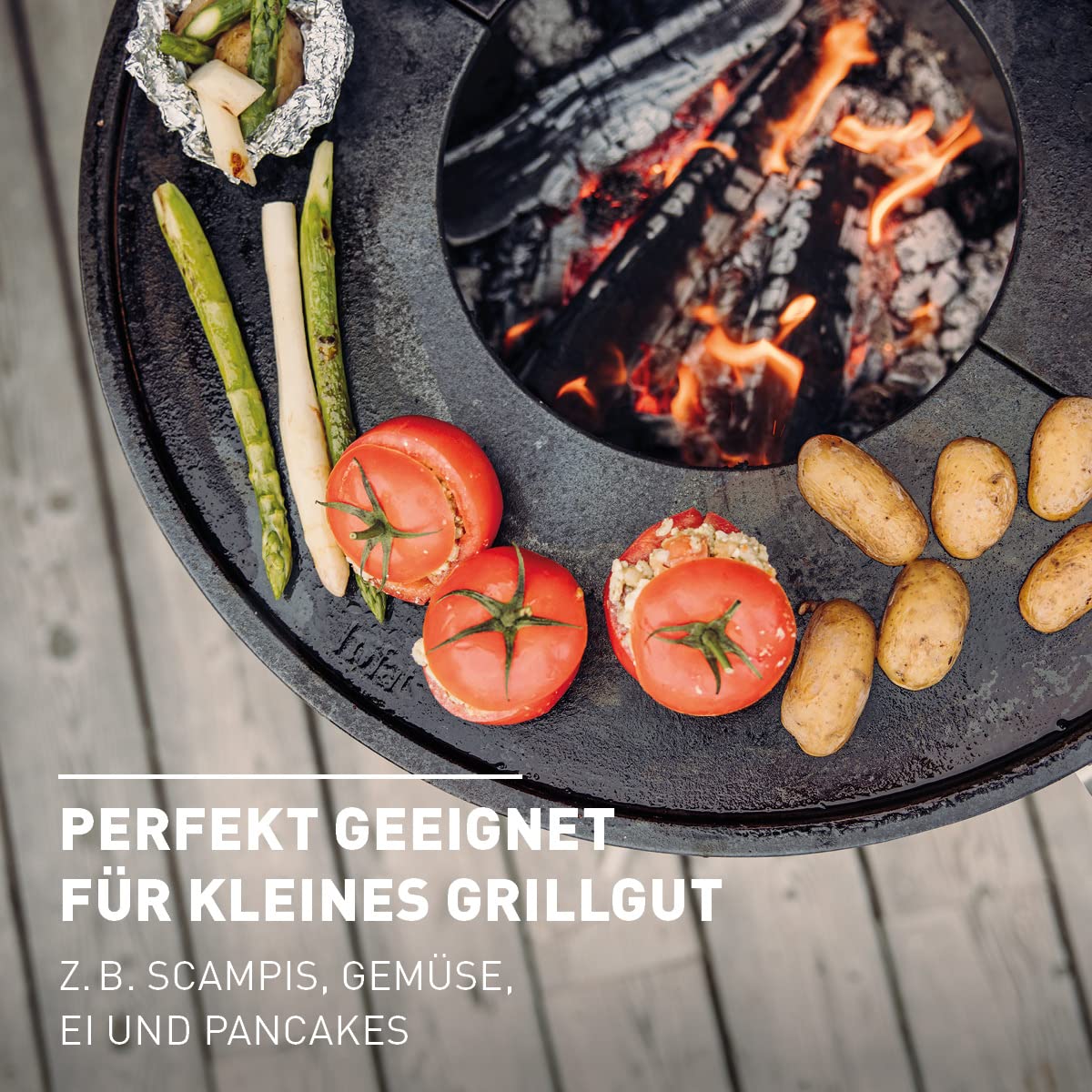 höfats - BOWL 57 Plancha - emaillierte Grillplatte aus Gusseisen - Für Grillgut jeder Größe geeignet - Halbring, Feuerplatte, Grillring, Feuerring als Zubehör für alle BOWL Feuerschalen