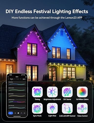 Miniatura 5 de LemonNova Luces permanentes para exteriores Pro, 60 pies con 44 luces LED blancas cálidas y frías, luces de aleros estrellados IP67 impermeables,
