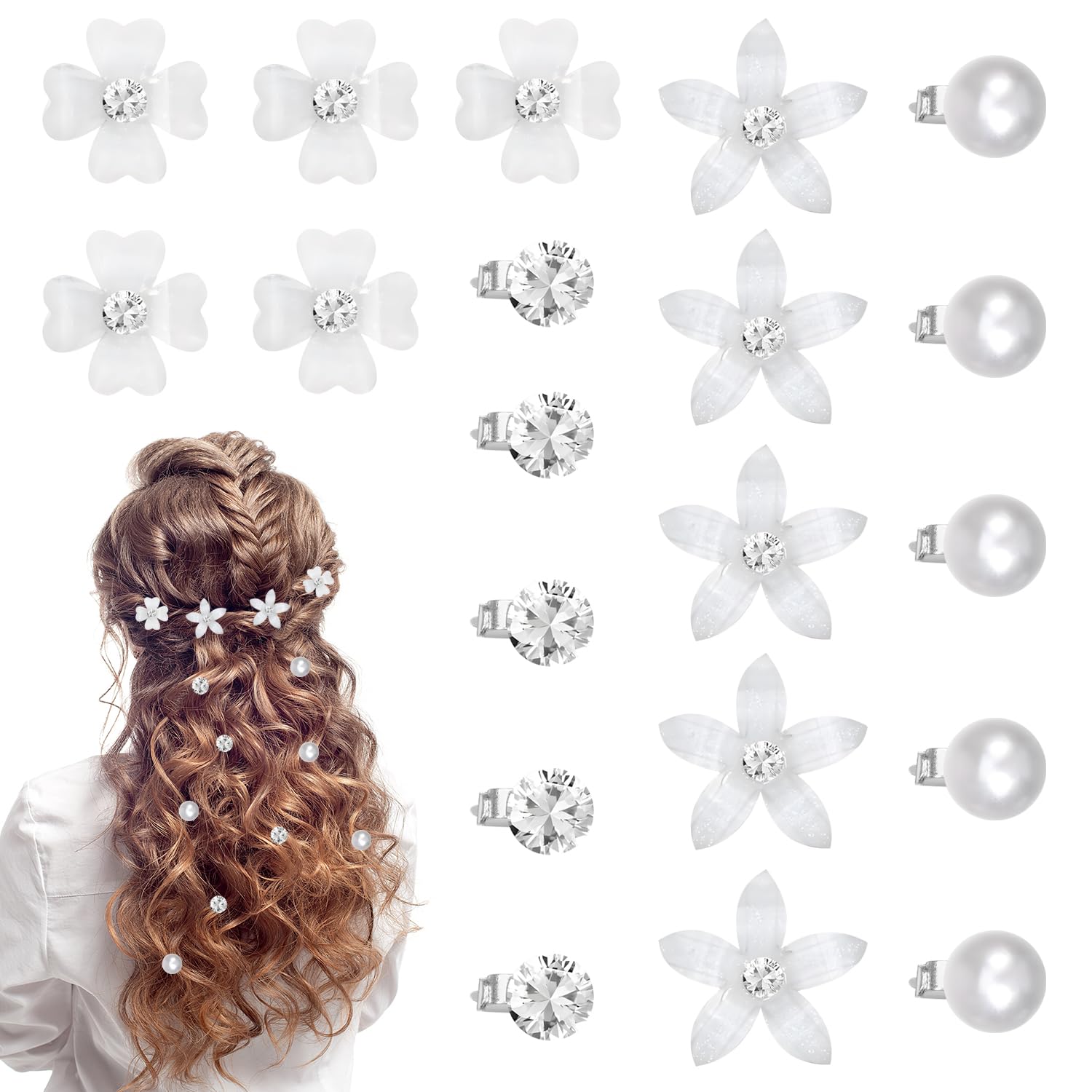 20 Pieces Small Flower Hair Clips, Mini Rhinestone Hair Pins, Bridal Wedding Hair Accessories for Women and Girls