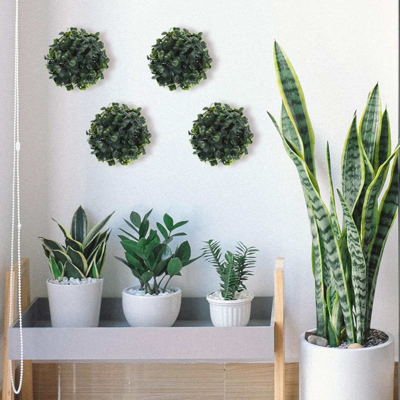 DOITOOL Artificial Plant Topiary Balls 4 Pcs Hanging Faux Grass Ball Pendant 3.93 Inch Realistic Green Spheres for Indoor Outdoor Home Mall Hotel Decor