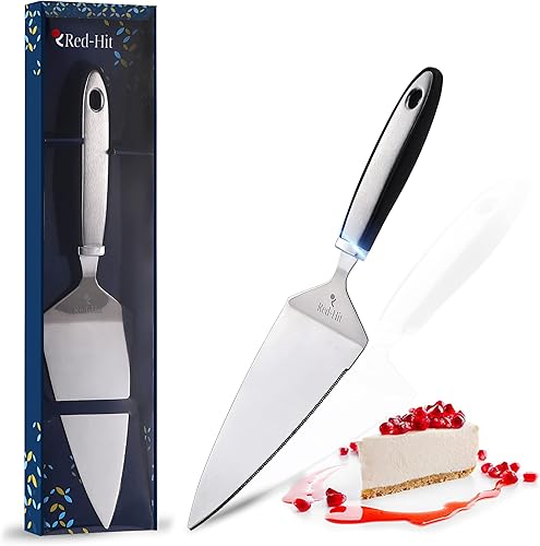 Cortador de pasteles y servidor de tartas, espátula en ángulo de acero inoxidable con hoja dentada, cortador ancho profesional para hornear,
