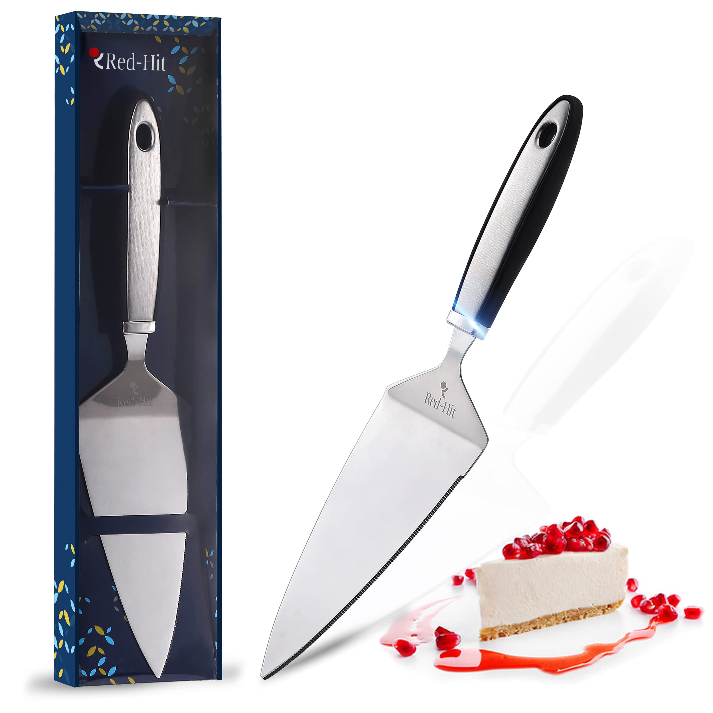 Cake Cutter and Pie Server, Stainless Steel Angled Spatula with Serrated Blade, Professional Wide Cake Cutter Slicer for Baking, Perfect for Cakes, Desserts and Brownies