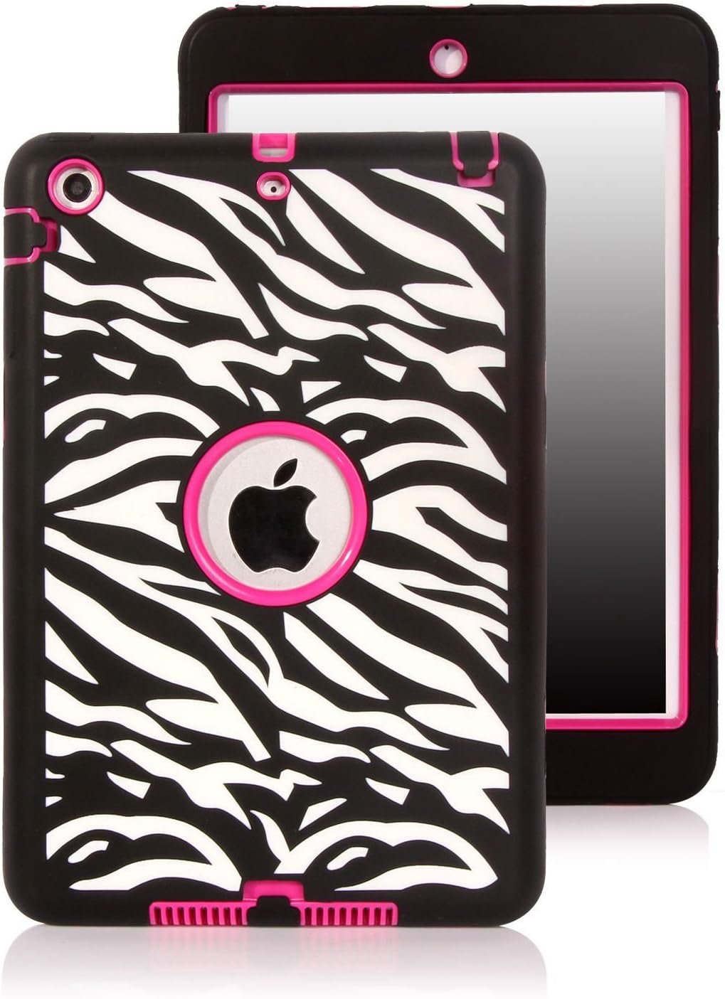 ROKE iPad Mini / Mini 3 Case Hybrid Protecctive Case Cover for Apple iPad Mini Tablet - Zebra Hot Pink