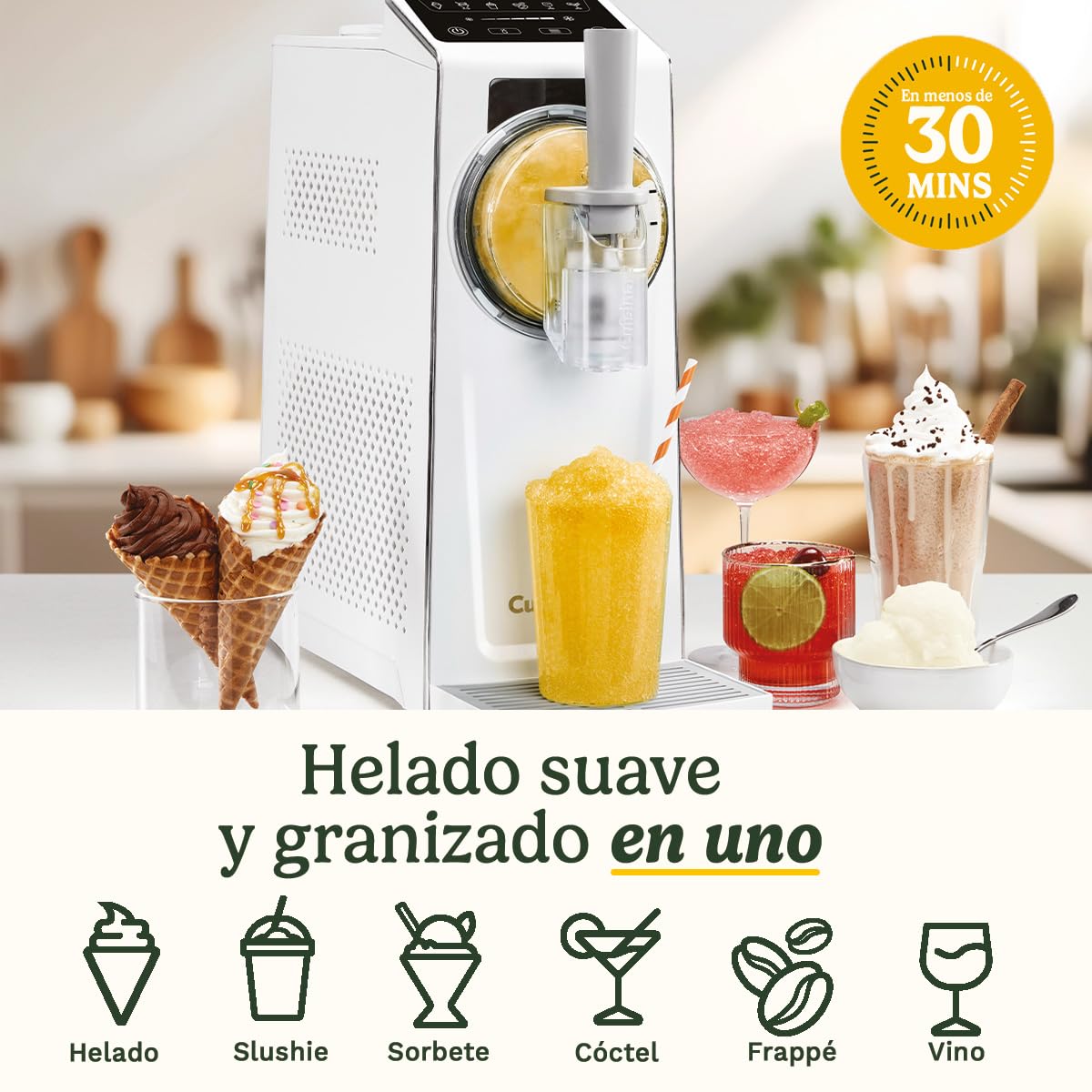 Cuisinart Frost Fusion® - Bebidas congeladas y helado suave en 1 | 6 programas | Granizados, cócteles, frappé, vino congelado, sorbete y helado suave | Sin hielo | Listo en 25 min | Autolimpieza