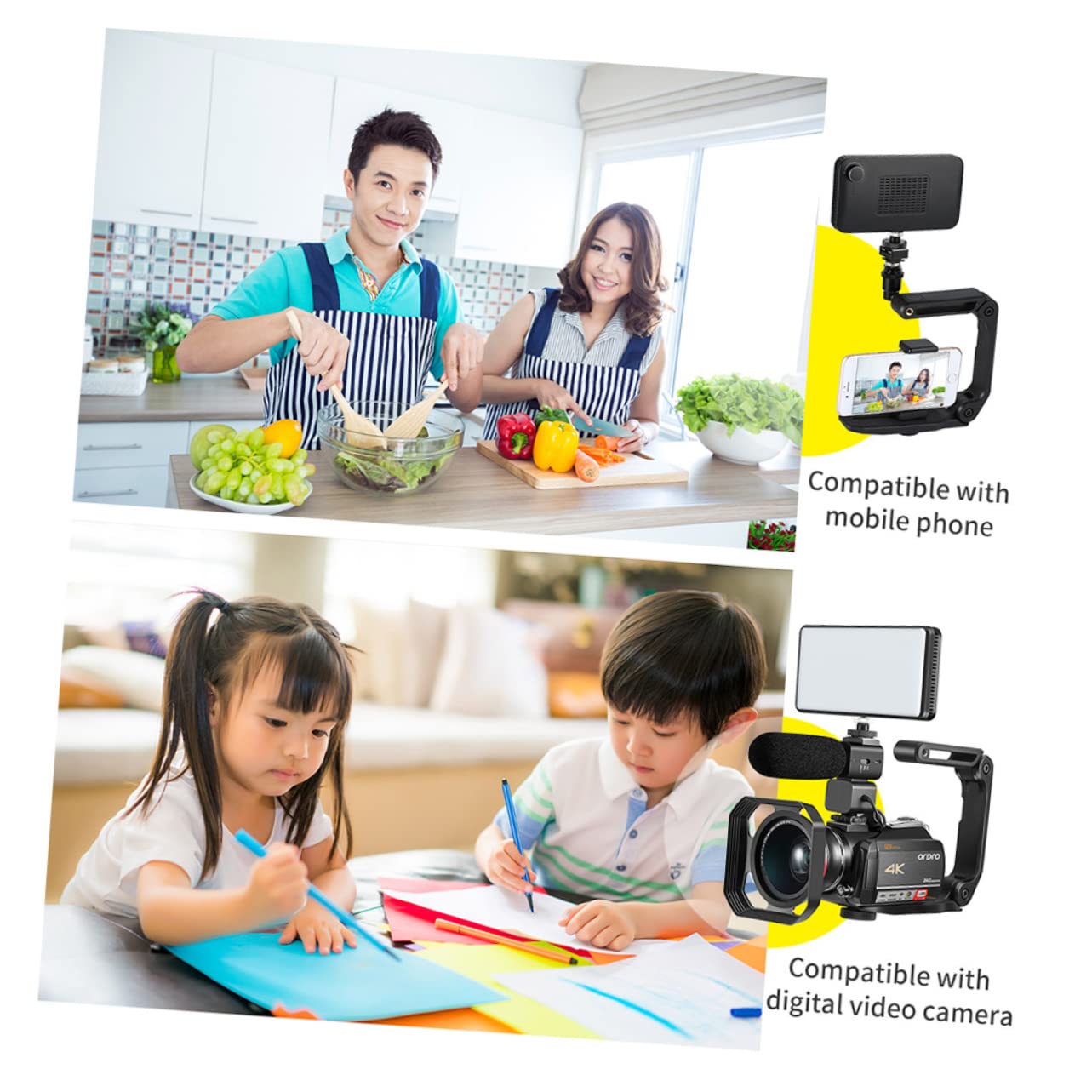 Stabilizzatore Fotocamera Portatile Multifunzionale per Dslr e Videocamere Impugnatura a U in Nylon Pa66 e Fibra di Vetro, Vite Standard 1/4, per Riprese Angolo Basso