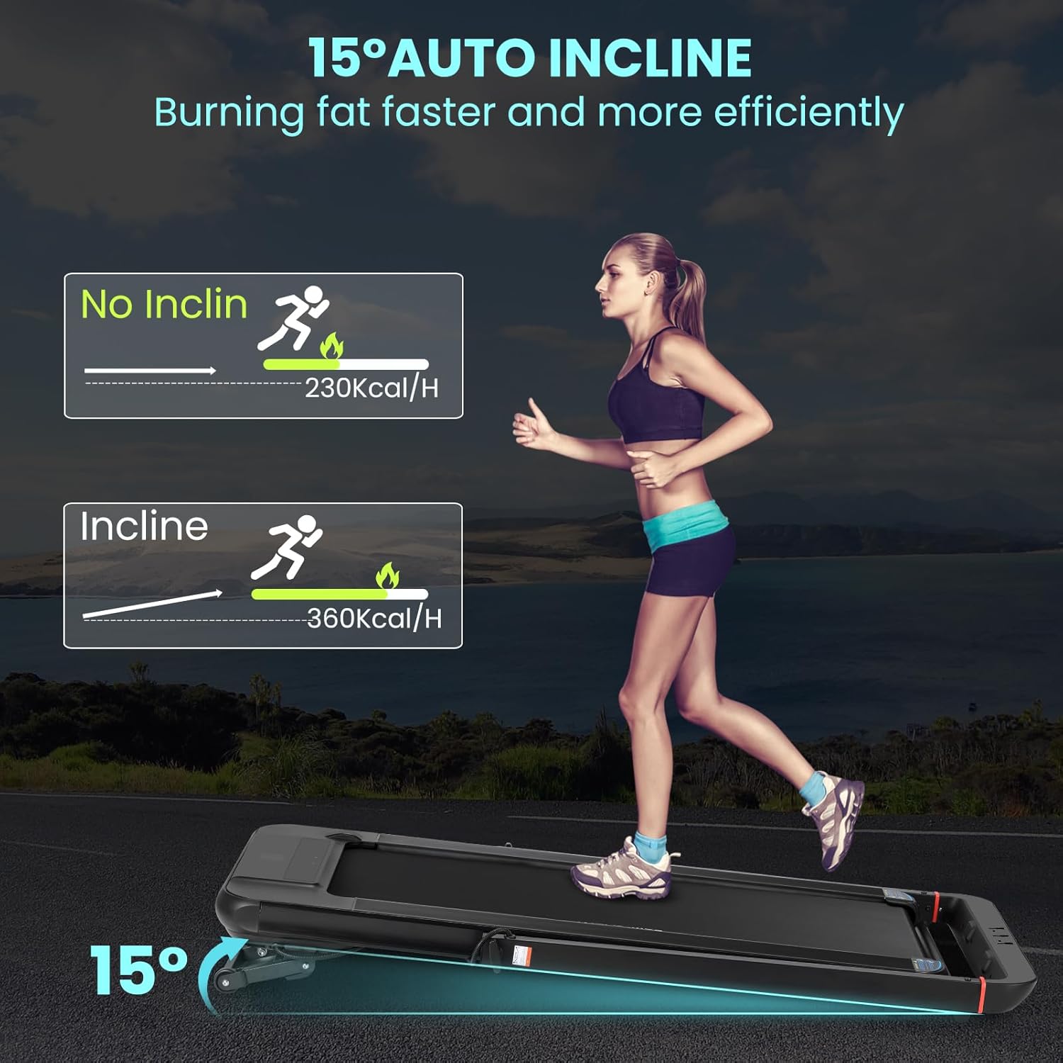 Hipicute 2-in-1 Under Desk Foldable Treadmill,2.5HP Foldable Portable Treadmills for Home,Walking Pad Treadmill with 15% Auto Incline and Handle Bar,Under Desk Treadmill with LED Display,Black