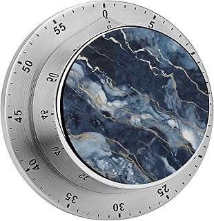 Mechanical Kitchen Timers for Cooking,Marble Navy Blue Mixed Printed 60 Minute Magnetic Countdown Timer,Cute Cooking Timers with Alarm,Stainless Steel Time Timer Manual No Batteries Required