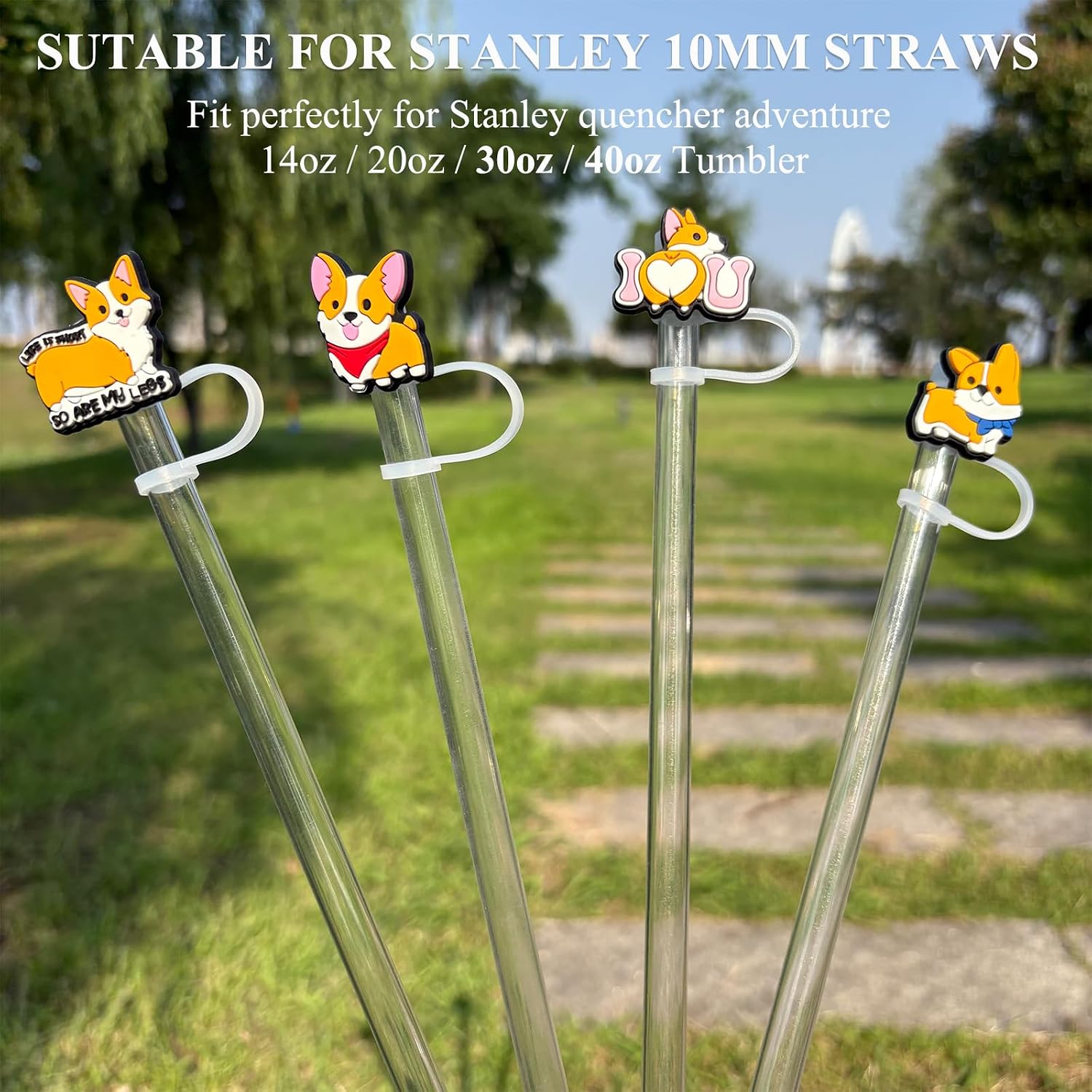 4PCs Corgi Straw Toppers for Stanley Cup Gifts for Dog Lovers image 2