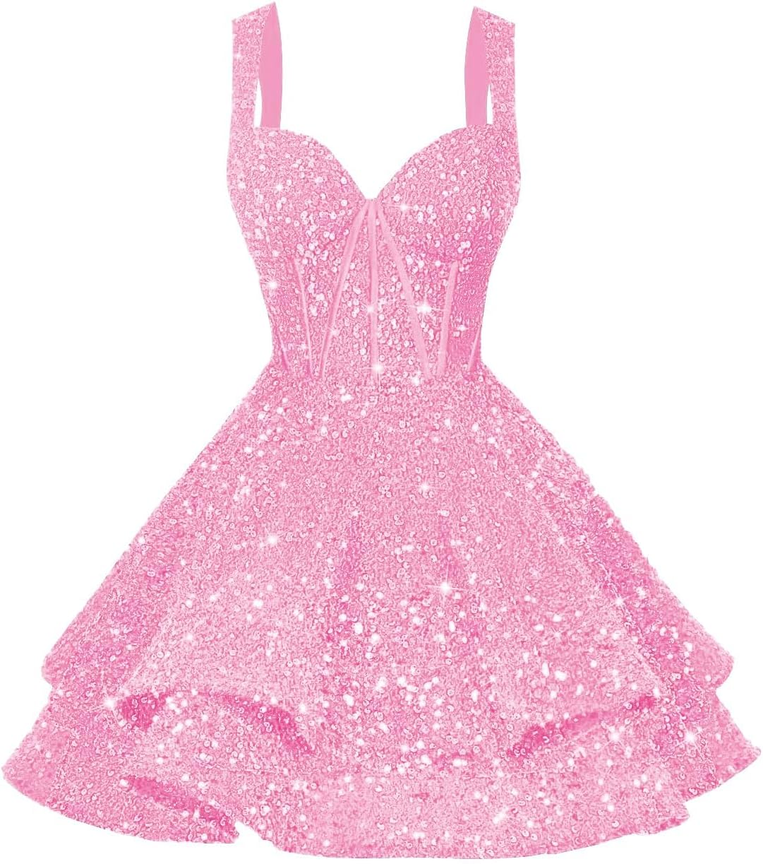 Homecoming Dresses 2026 Short for Teens Prom Dresses V—Neck Sparkly Sequin Cocktail Party Gowns