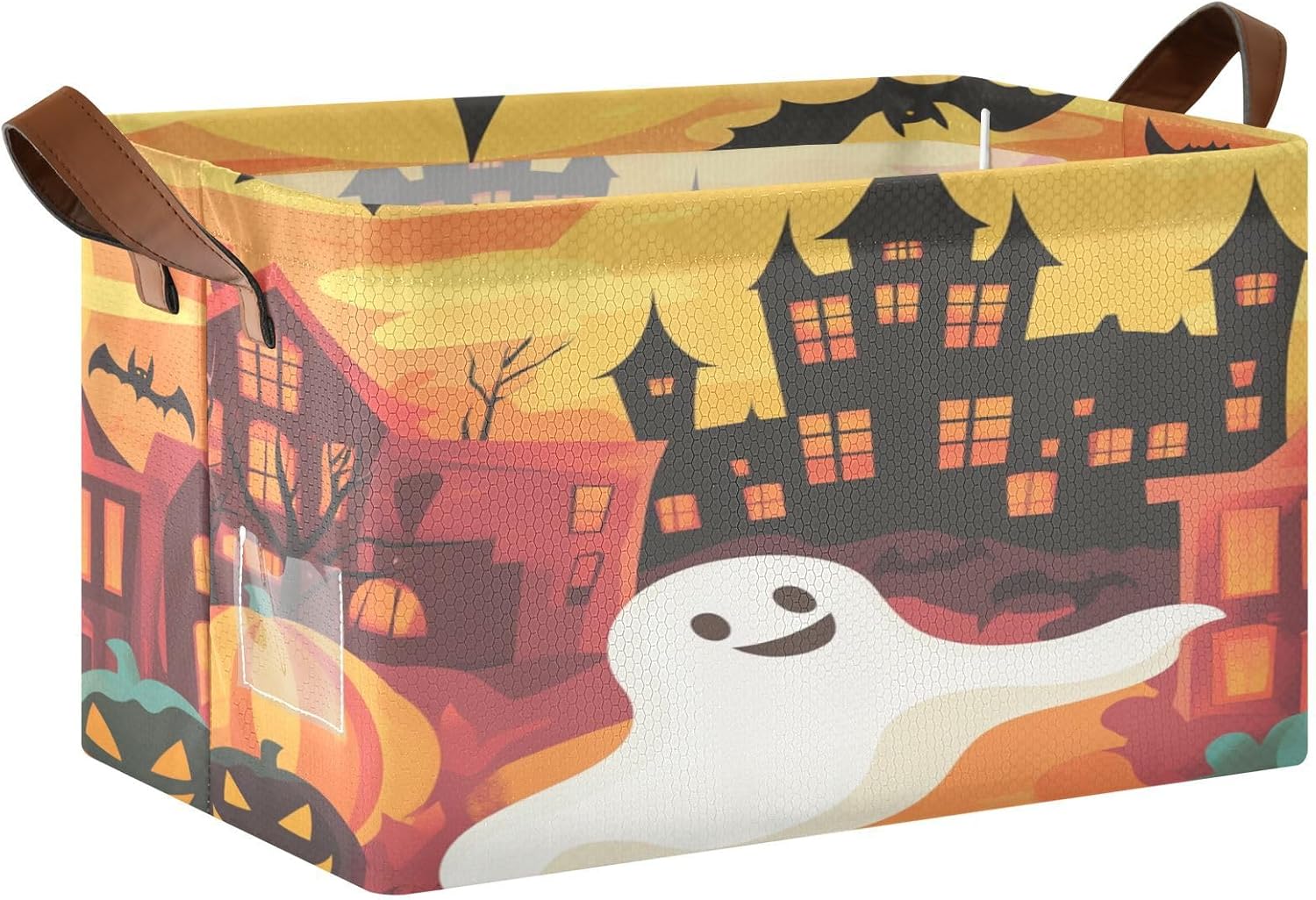 Halloween Pumpkin Orange 2 Pack Fabric Storage Bins for Shelves Collapsible Cube Storage Bin Basket Storage Cubes with Handle Underbed Storage Bins for Office Closet Home Clothes