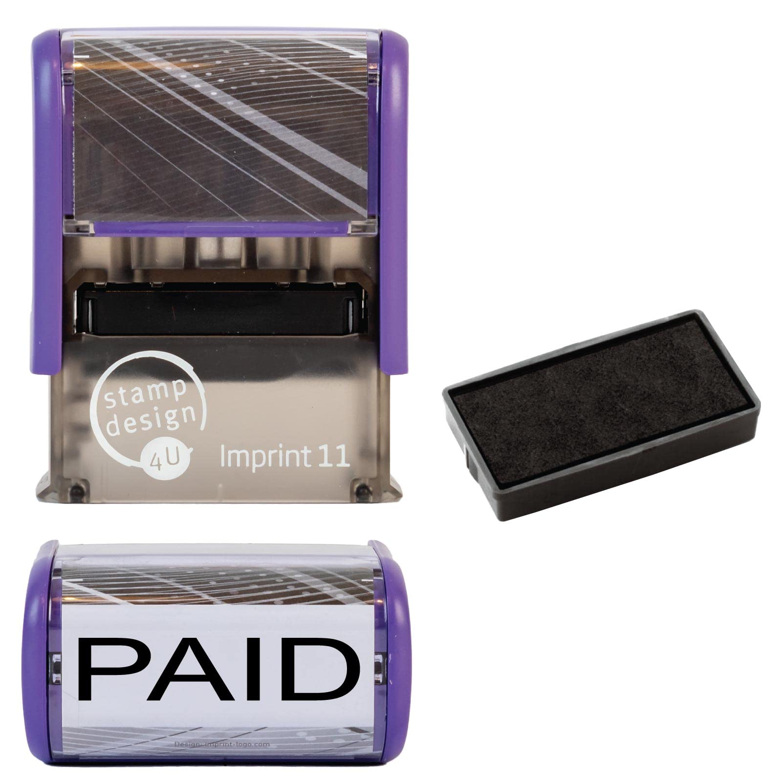 Paid Rubber Stamp Self Inking (Black Ink) - SD4U Imprint 11 38 x 14mm - Capital Bold Lettering to Ink Your Paid Documents (Black, Stamp + 1 Spare Ink Pads)