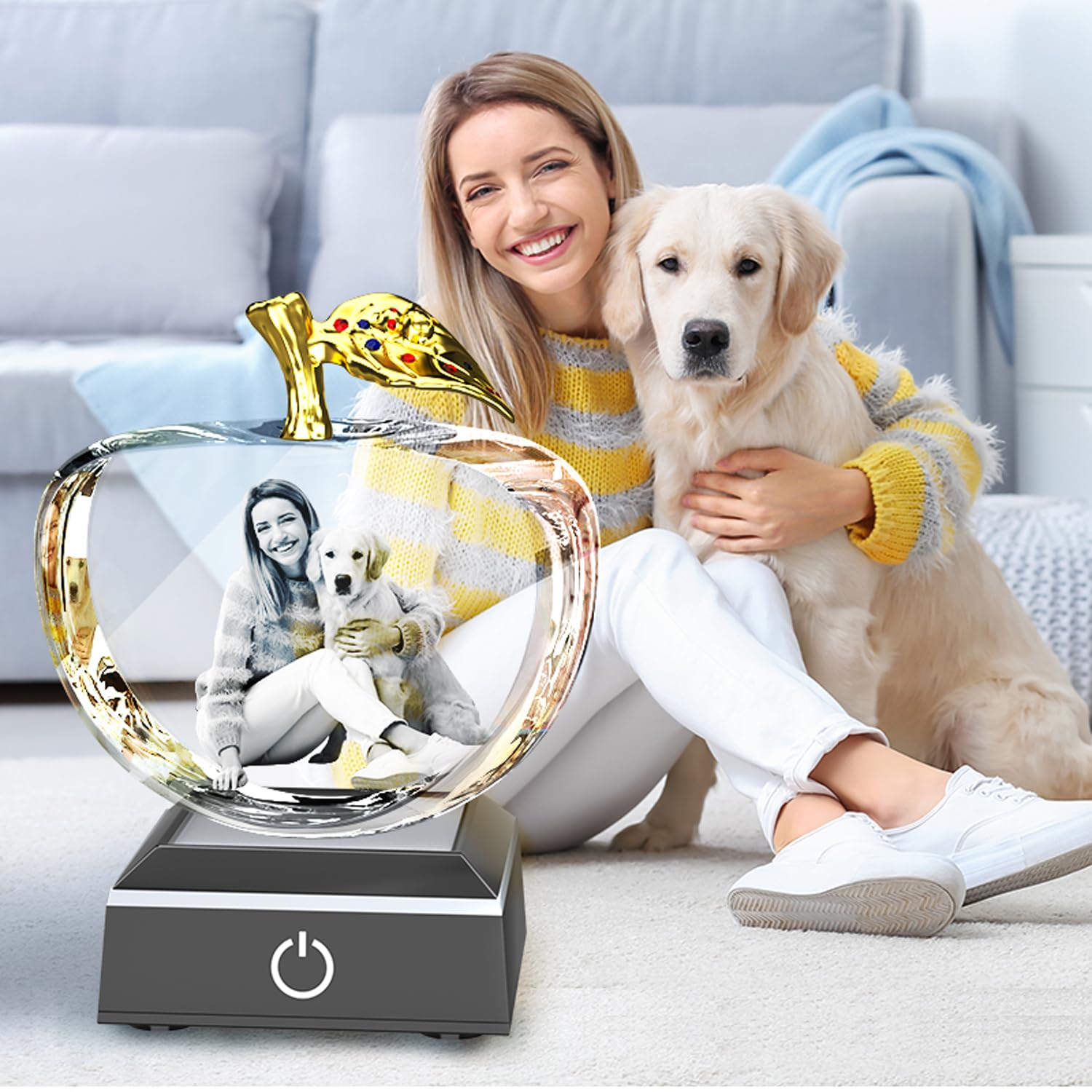 3D Photo Crystal With Your Own Photo, Pet Cat Gift, Gifts for Cat Pet Apple-S