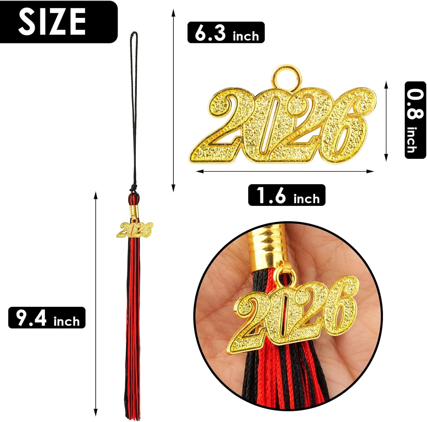 2026 Graduation Tassel, Graduation Cap Tassel 2026 Tassels for Graduations Cap 2026 Graduations Hat Decoration Tassel with The 2026 Year Gold Charm for Graduate Ceremonies Accessories Red Black
