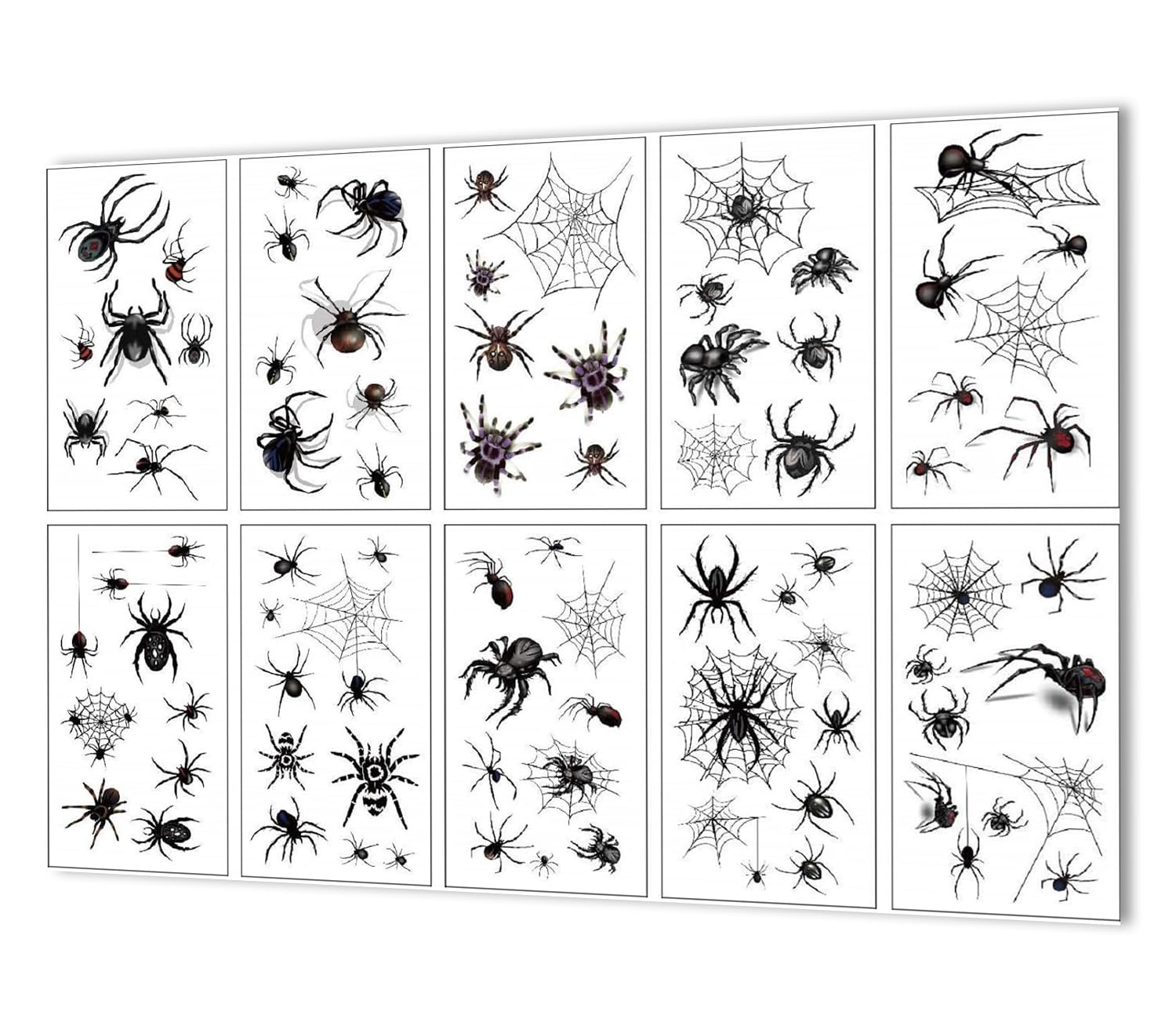 Halloween Decor Temporary Tattoos - 10 Sheets Waterproof Fake Spider Web Body Art Stickers for Hand Neck Wrist, Party Cosplay Props, Prank Makeup Supplies